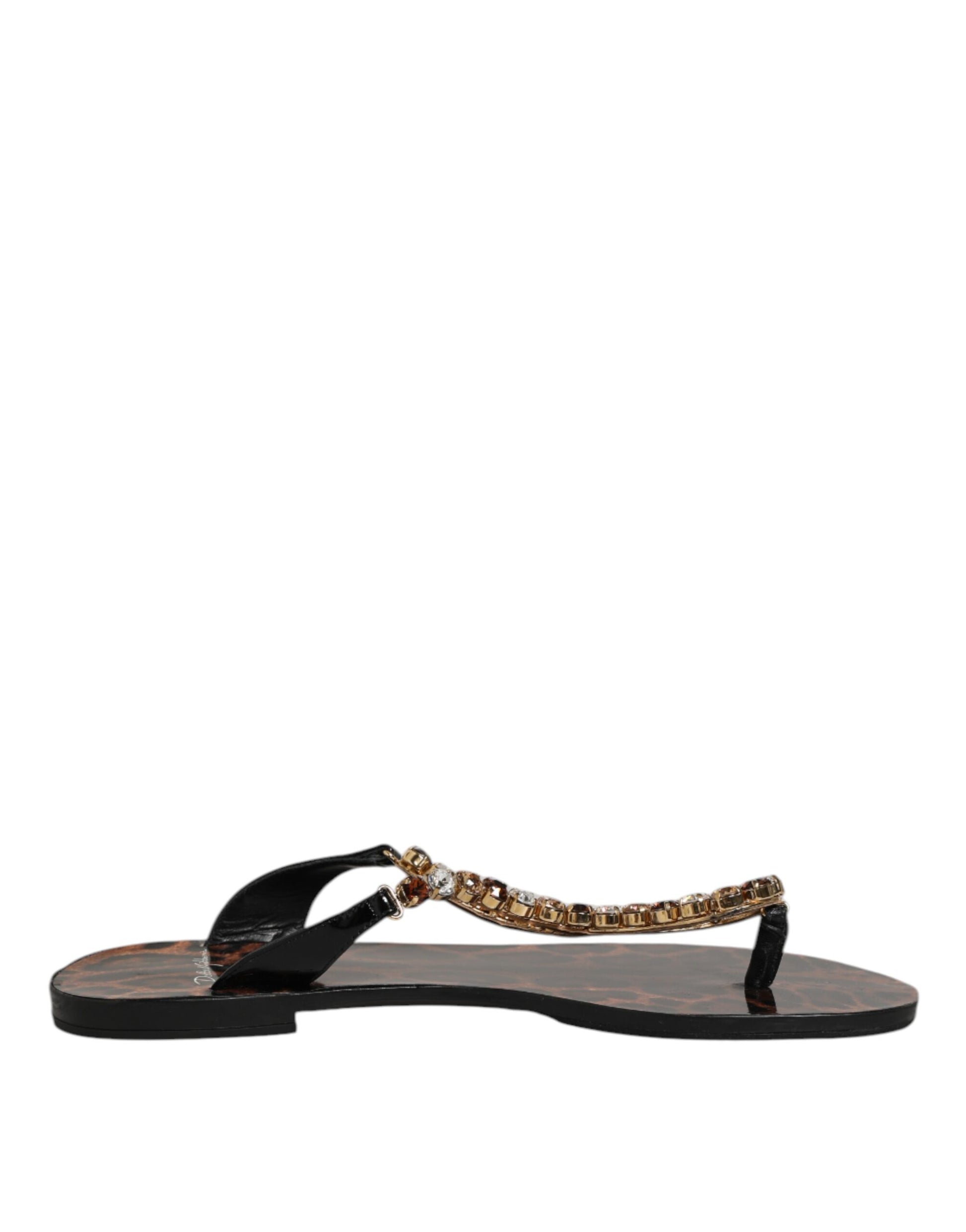 Dolce & Gabbana Black Crystals Flats Sandals Beachwear Shoes