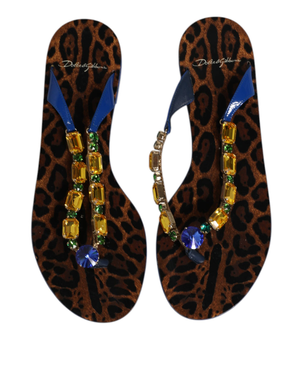 Dolce & Gabbana Blue Crystals Flats Sandals Beachwear Shoes