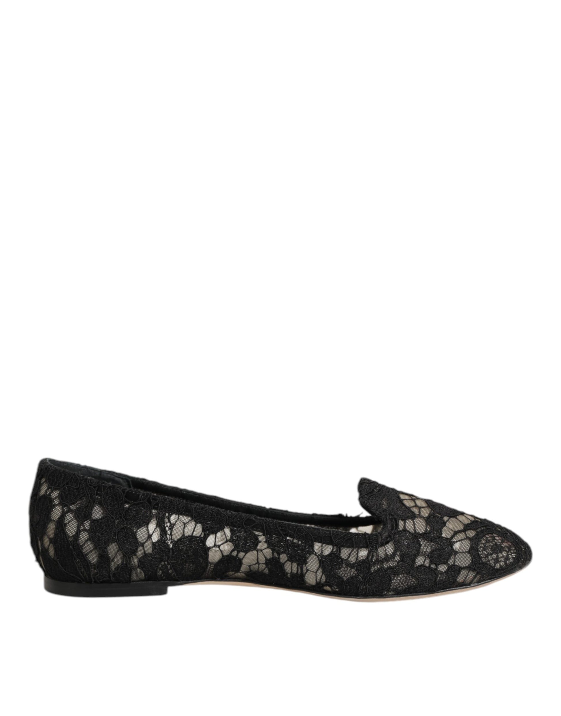 Dolce & Gabbana Black Taormina Lace Slip On Flats Shoes