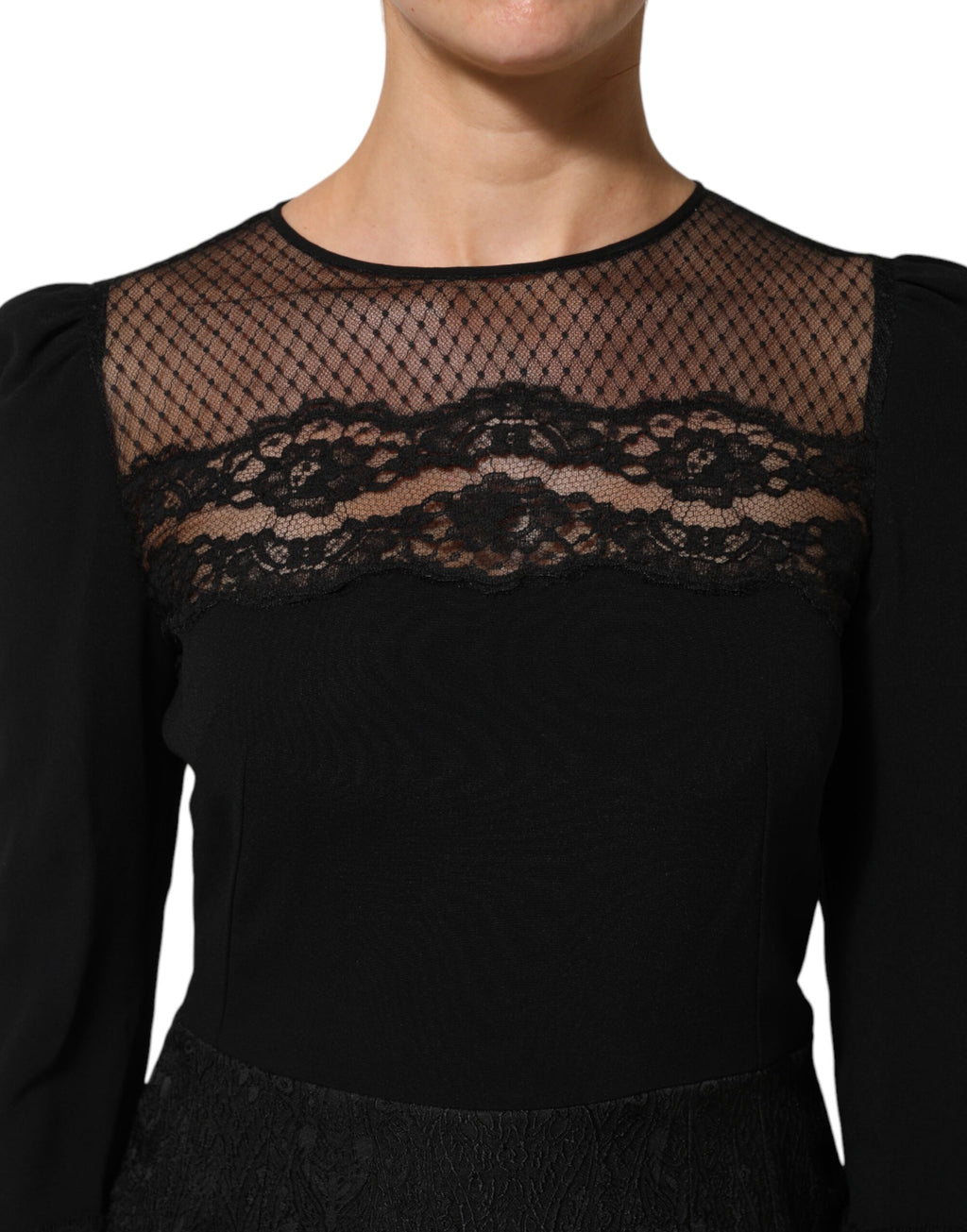 Dolce & Gabbana Black Floral Lace Trim Sheath A-line Dress