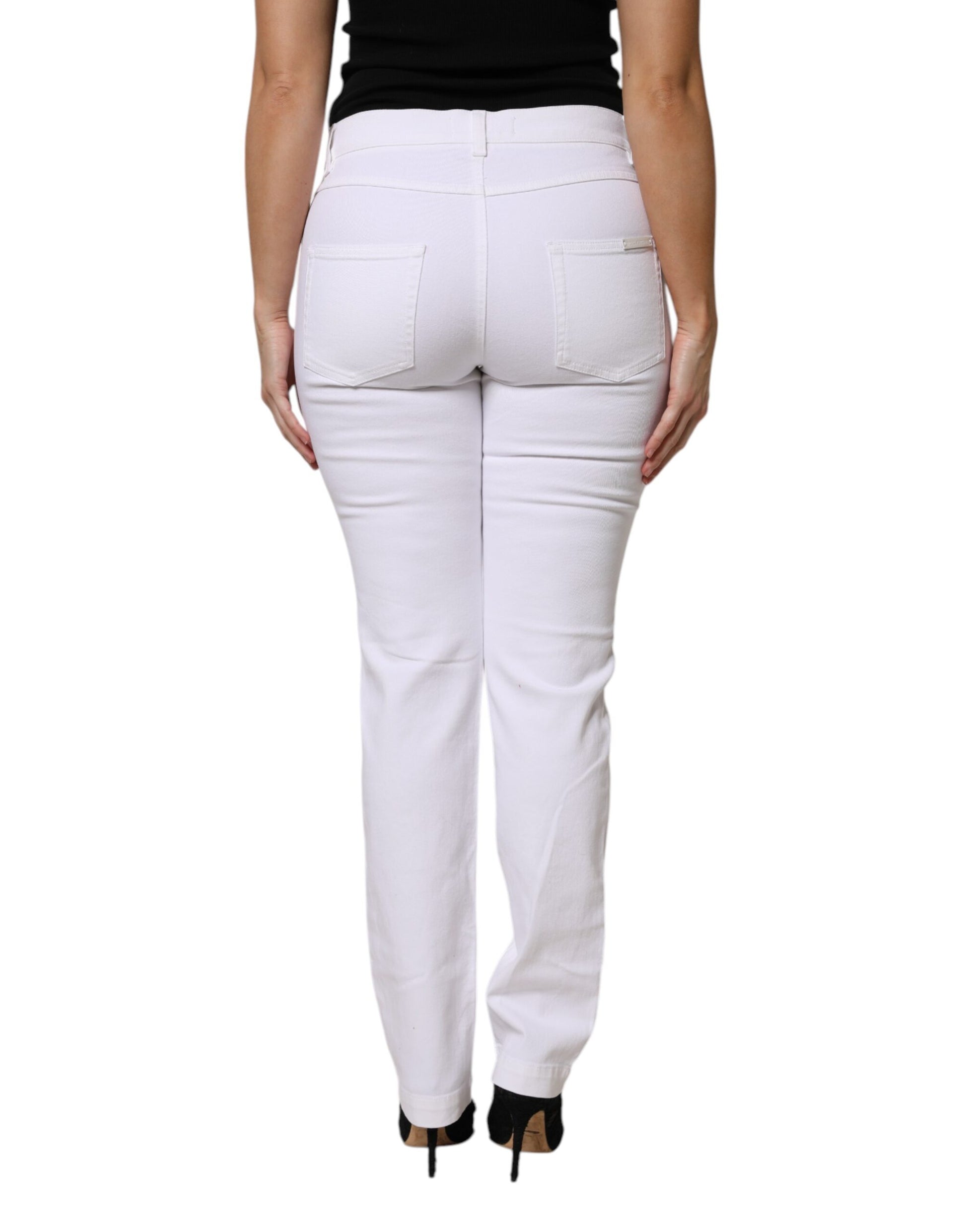 Dolce & Gabbana White GIRLY Floral Embroidery Denim Jeans