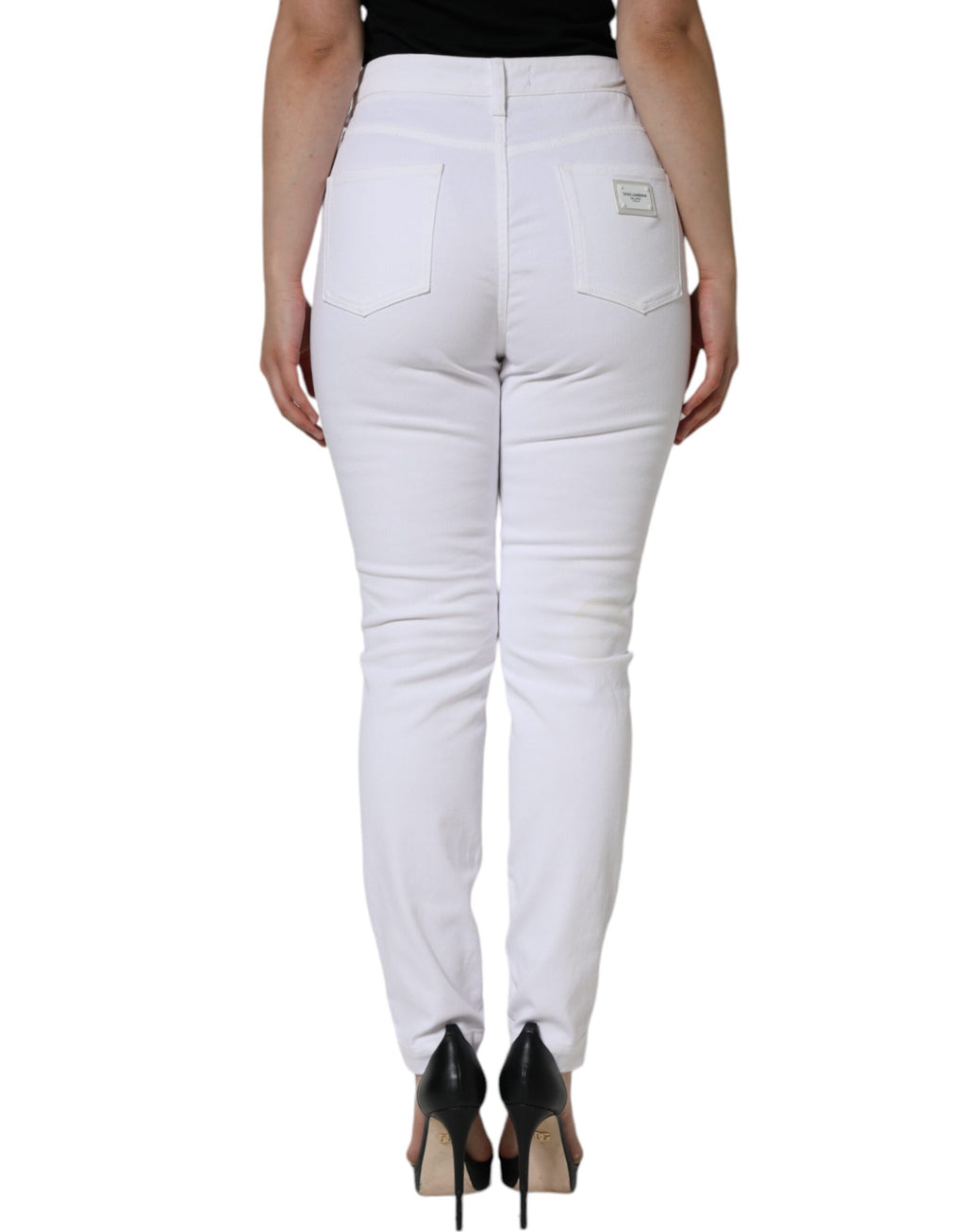 Dolce & Gabbana White AUDREY Cotton Logo Skinny Denim Jeans