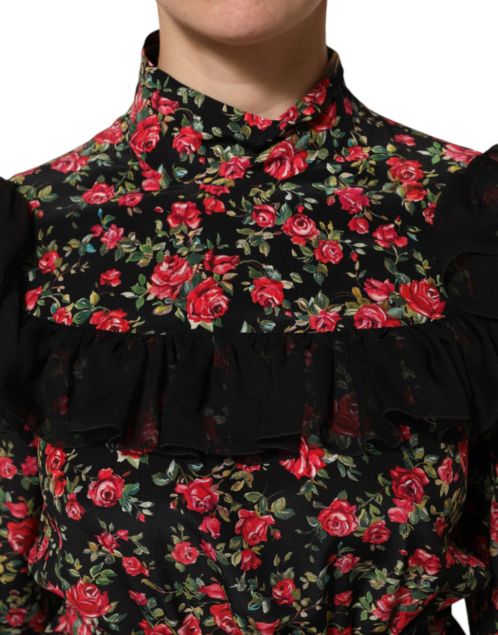 Dolce & Gabbana Black Floral Print Long Sleeve Blouse Top