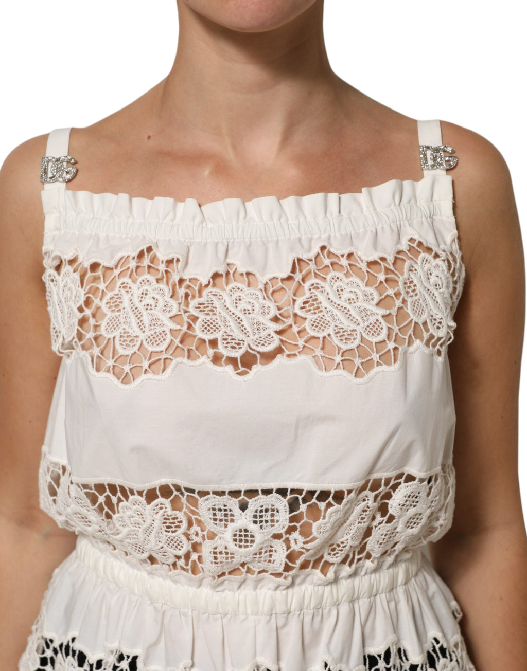 Dolce & Gabbana White Poplin Openwork Embroidery Tank Top