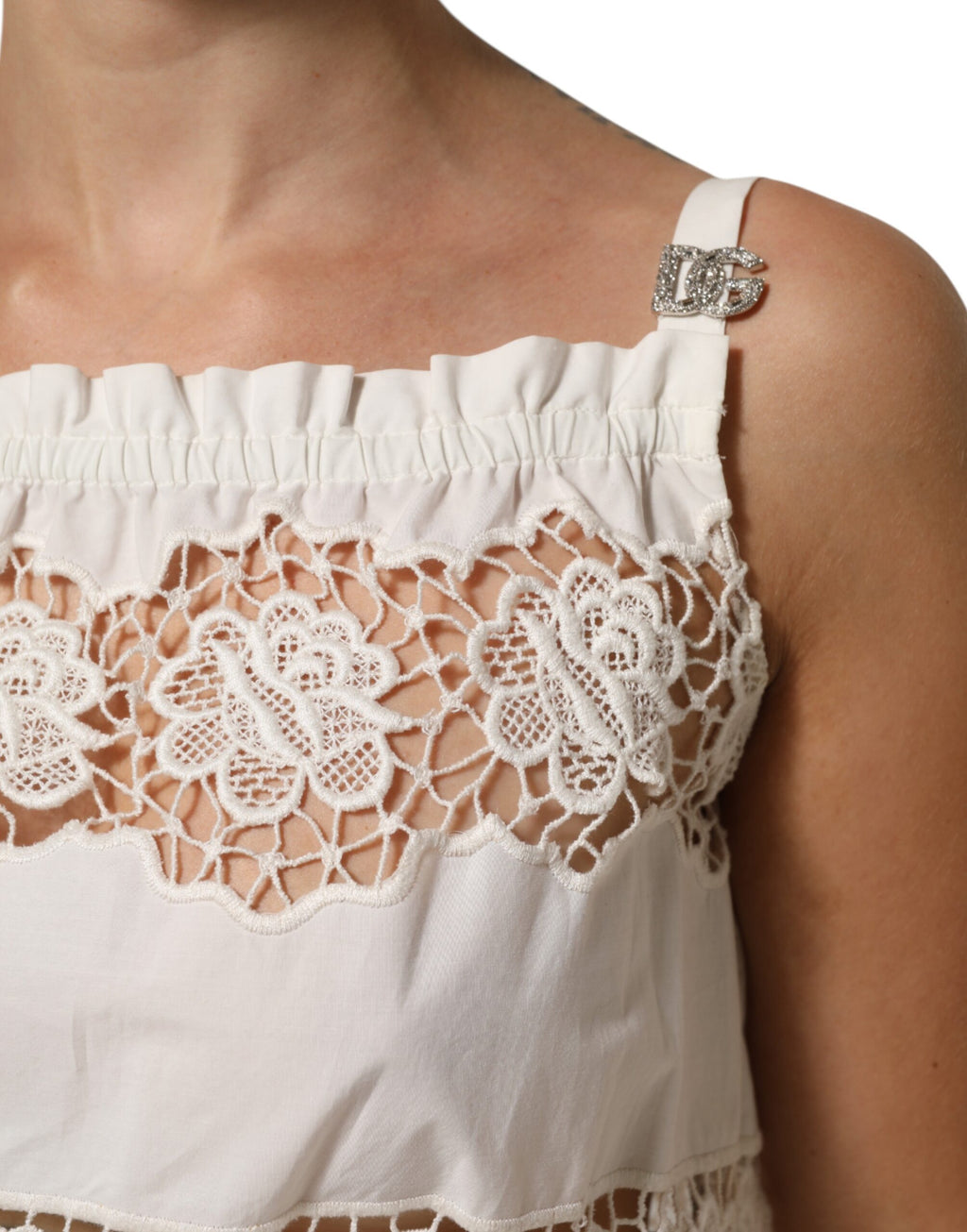 Dolce & Gabbana White Poplin Openwork Embroidery Tank Top