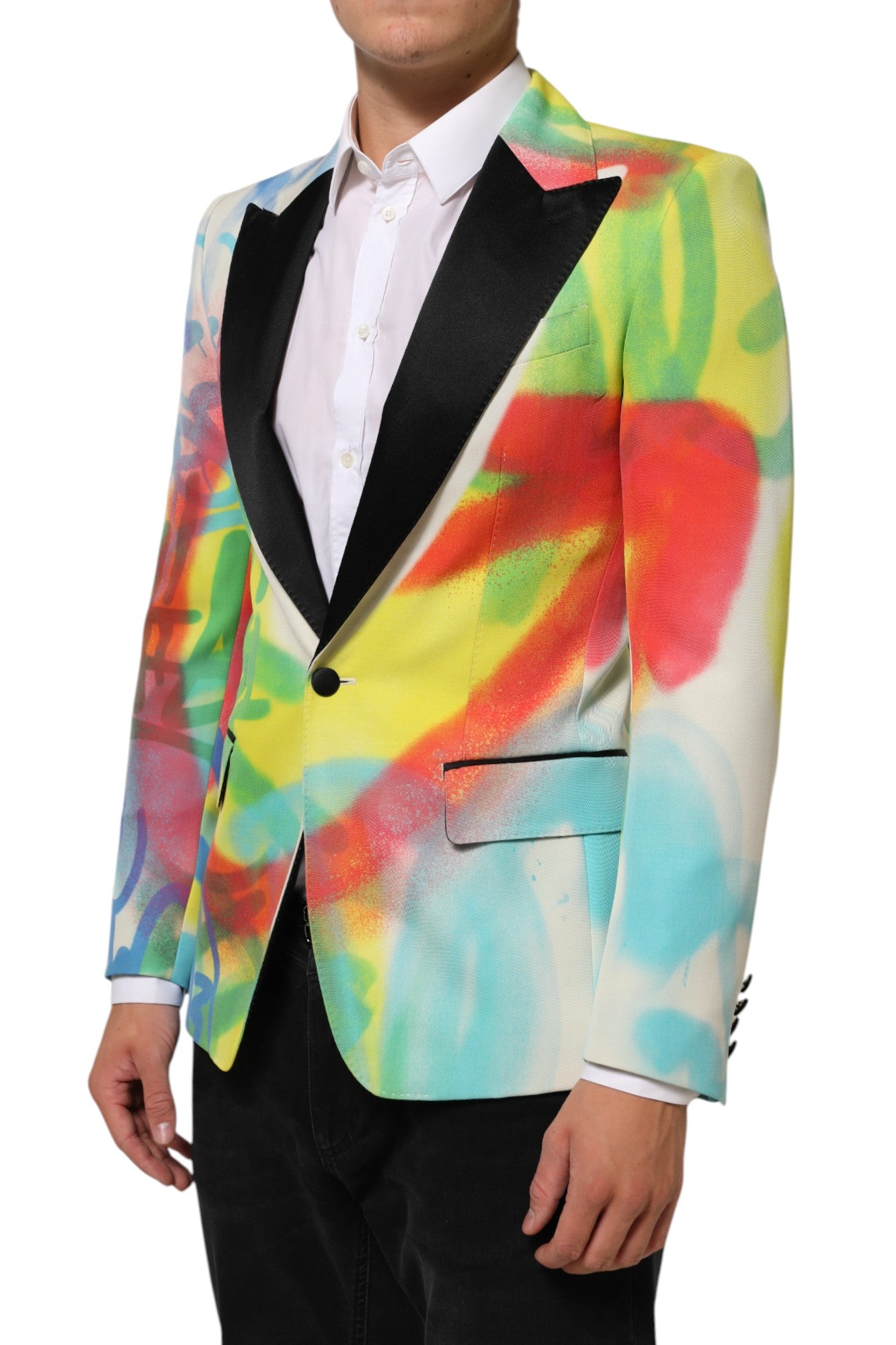 Dolce & Gabbana Multicolor Graffiti SICILIA 1 Button Men Suit Blazer