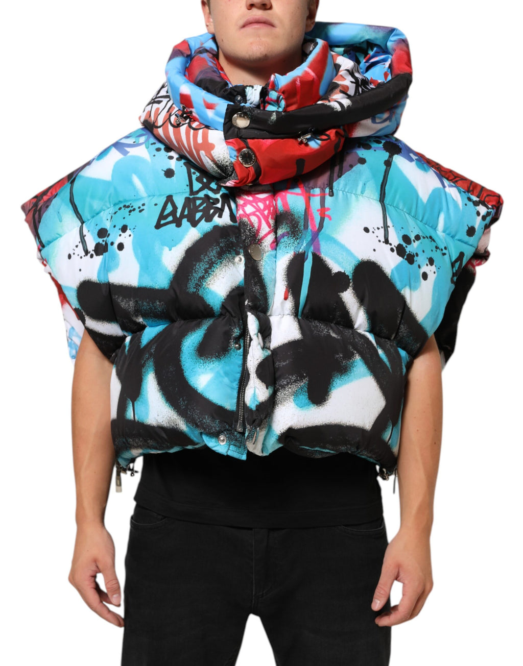 Dolce & Gabbana Multicolor Graffiti Hooded Sportswear Vest Jacket
