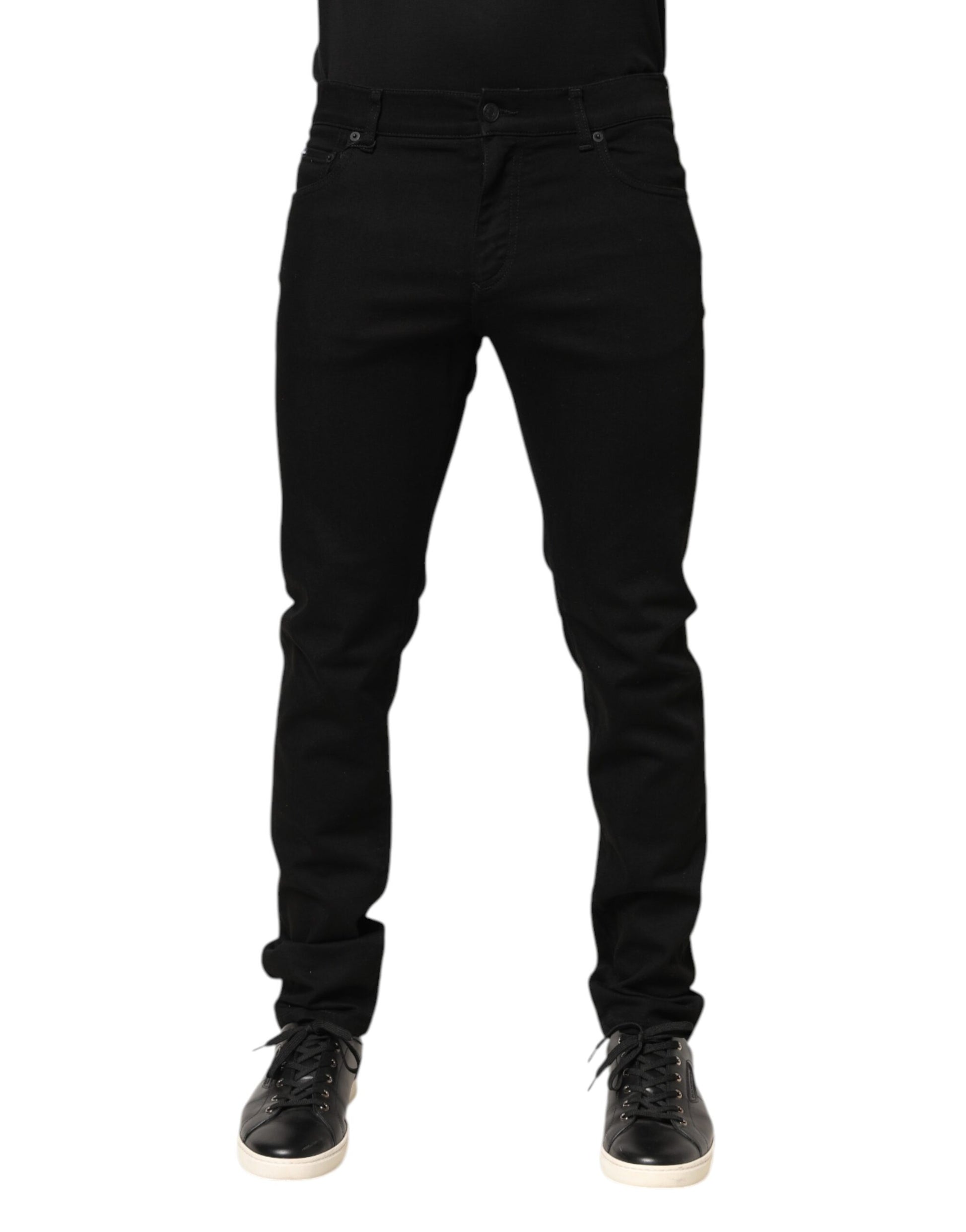Dolce & Gabbana Black Cotton Mid Waist Skinny Men Denim Jeans