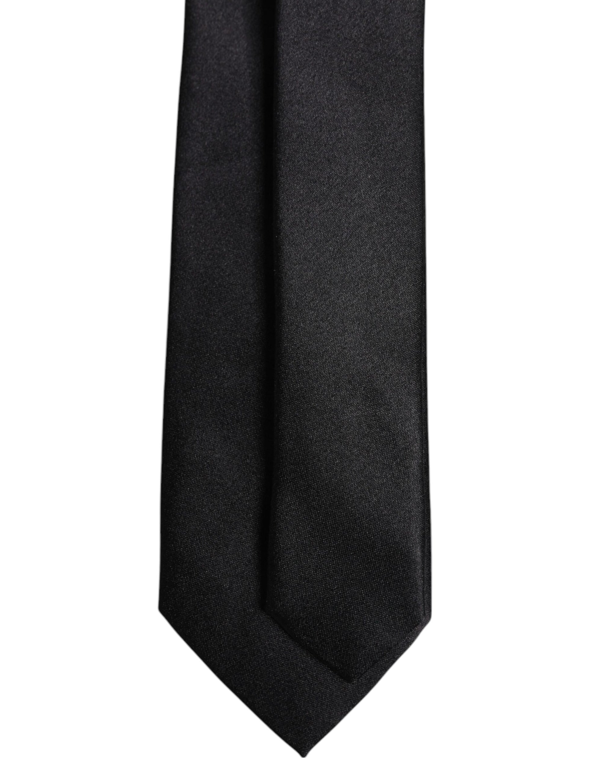 Dolce & Gabbana Men Black Solid Silk Adjustable Necktie Accessory Tie