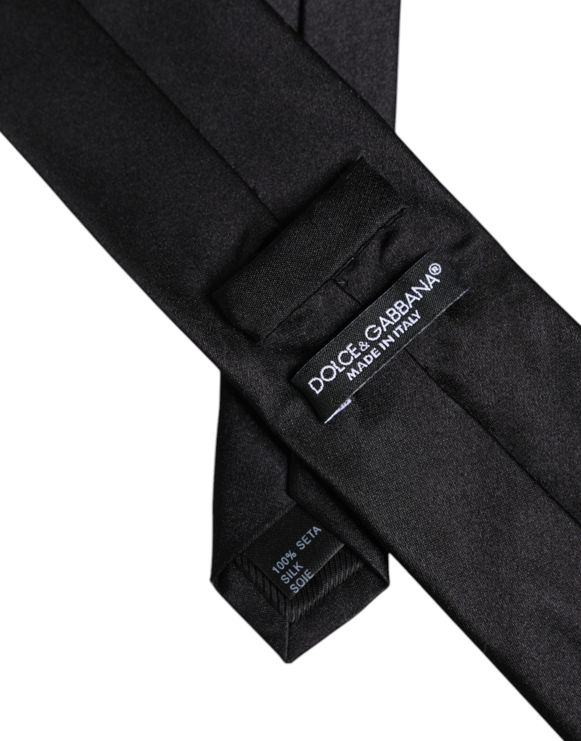 Dolce & Gabbana Men Black Solid Silk Adjustable Necktie Accessory Tie