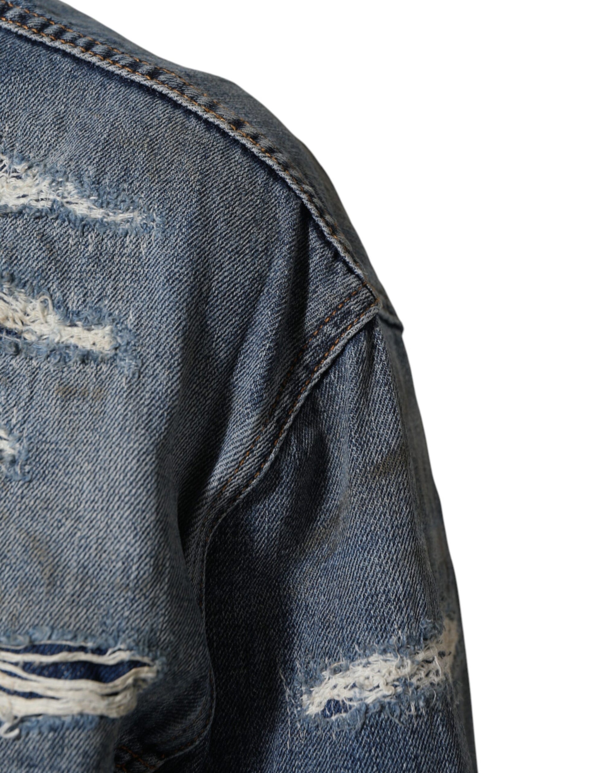 Dolce & Gabbana Blue Cotton Tattered Denim Blouson Jacket