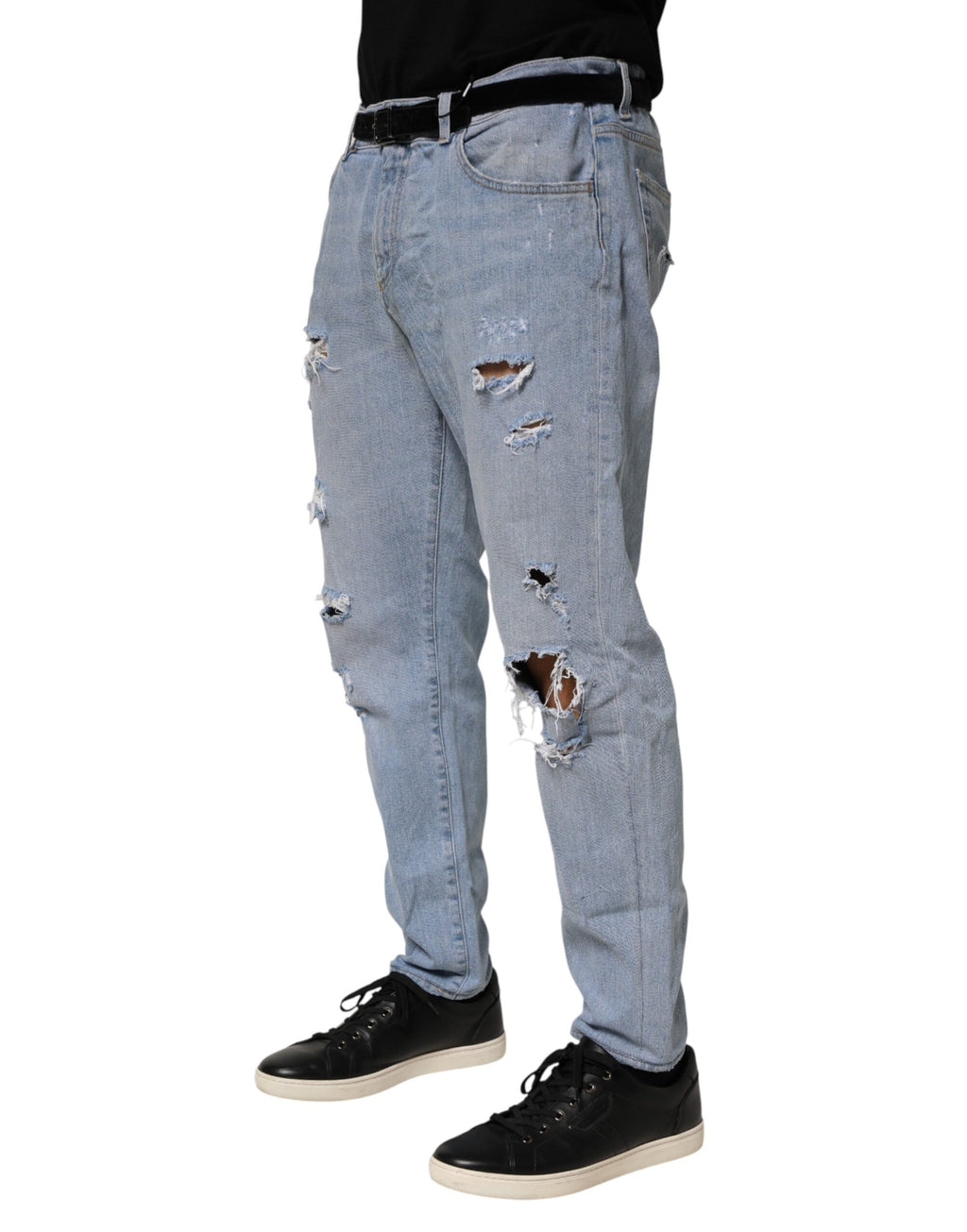 Dolce & Gabbana Blue Cotton Distressed Slim Fit Denim Jeans