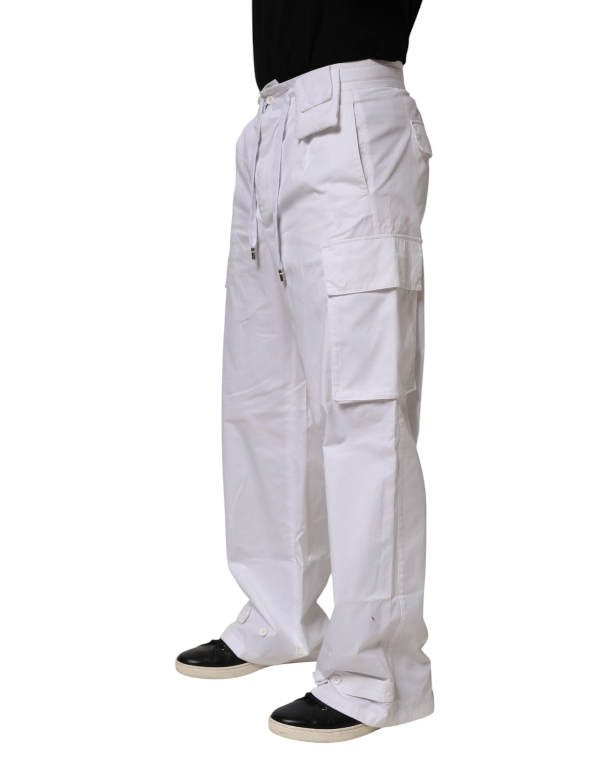 Dolce & Gabbana White Linen Straight Cargo Men Trouser Pants