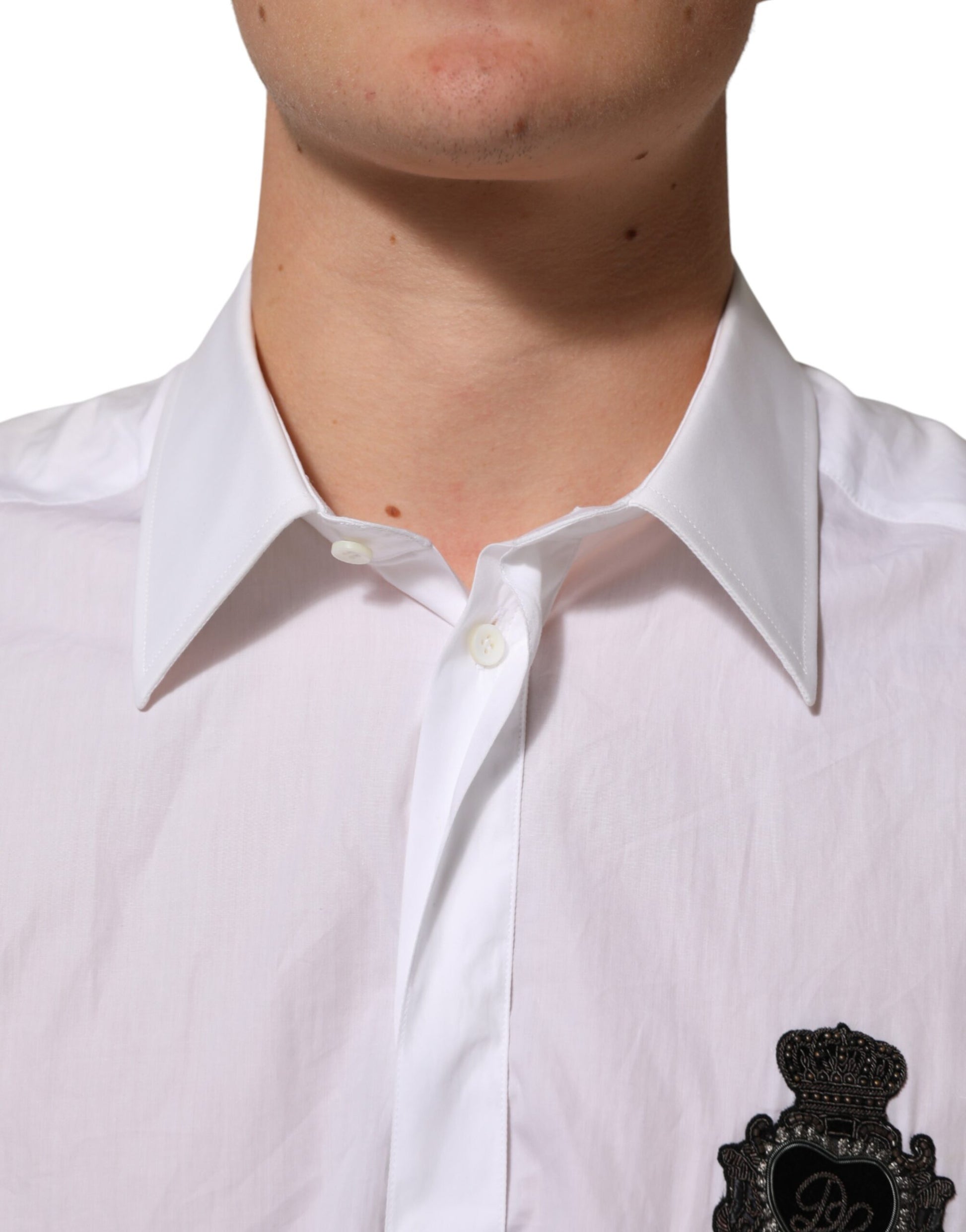 Dolce & Gabbana White Cotton MARTINI DG Patch Dress Shirt
