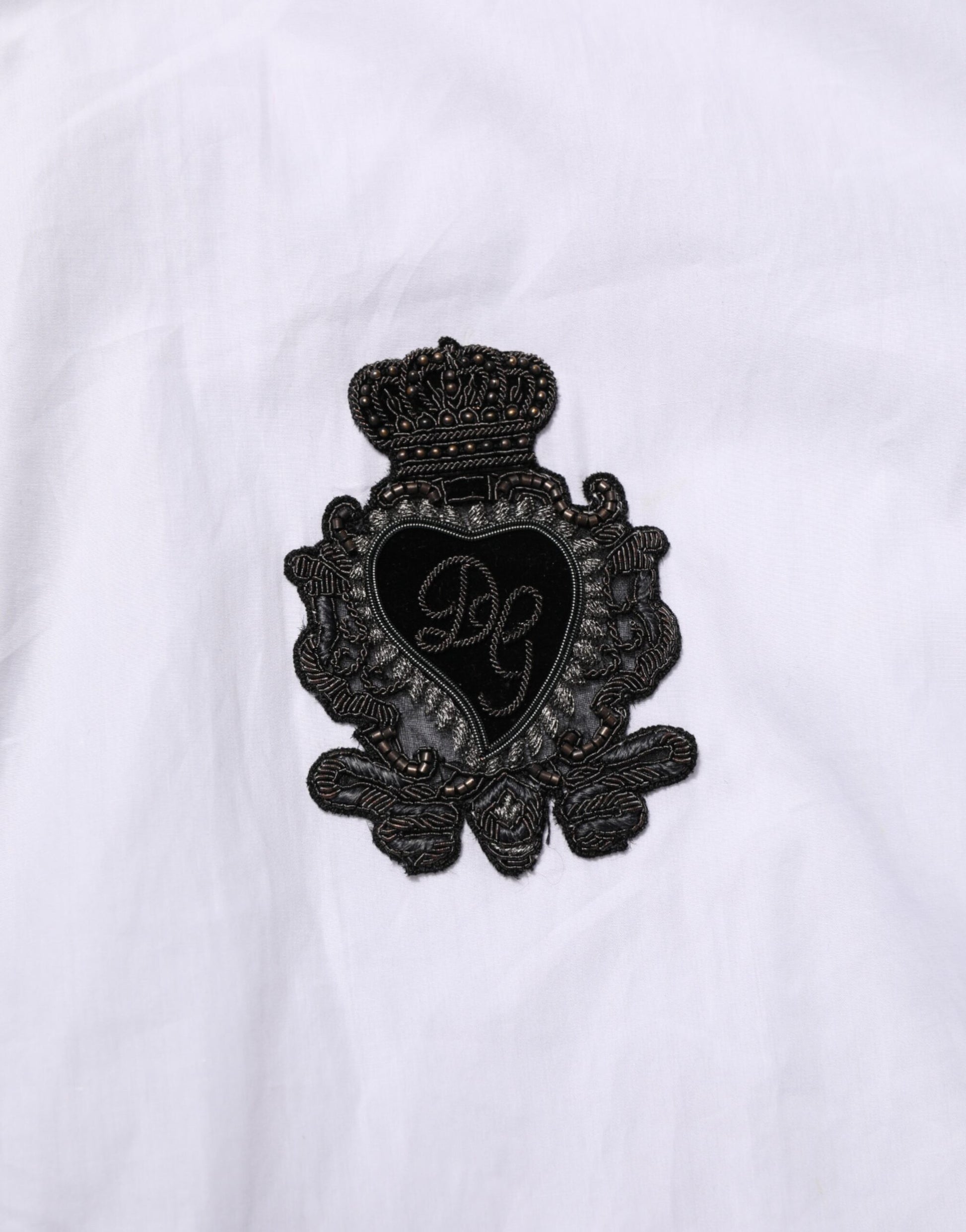 Dolce & Gabbana White Cotton MARTINI DG Patch Dress Shirt