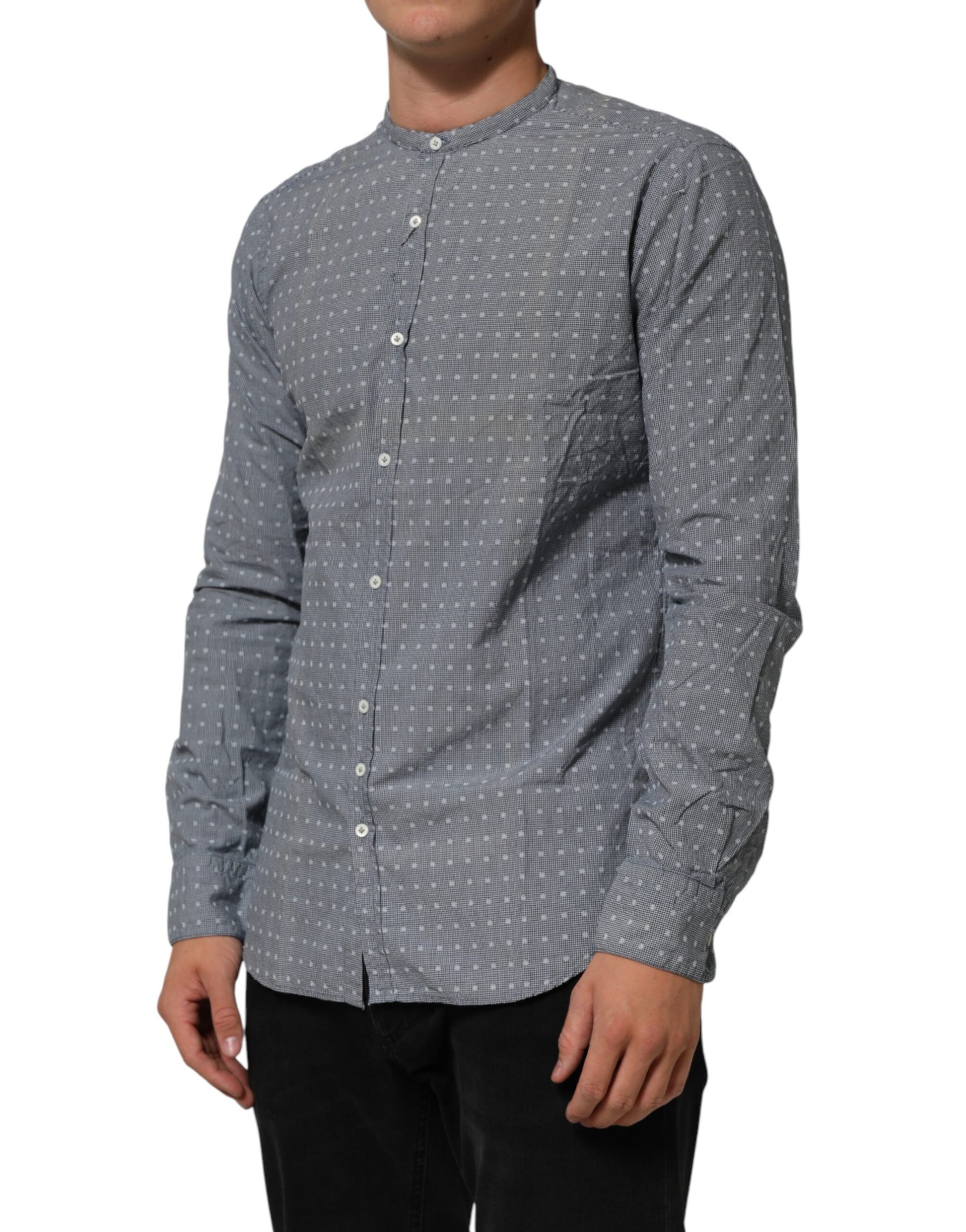 AGLINI Gray Polka Dot Cotton Button Down Long Sleeves Shirt