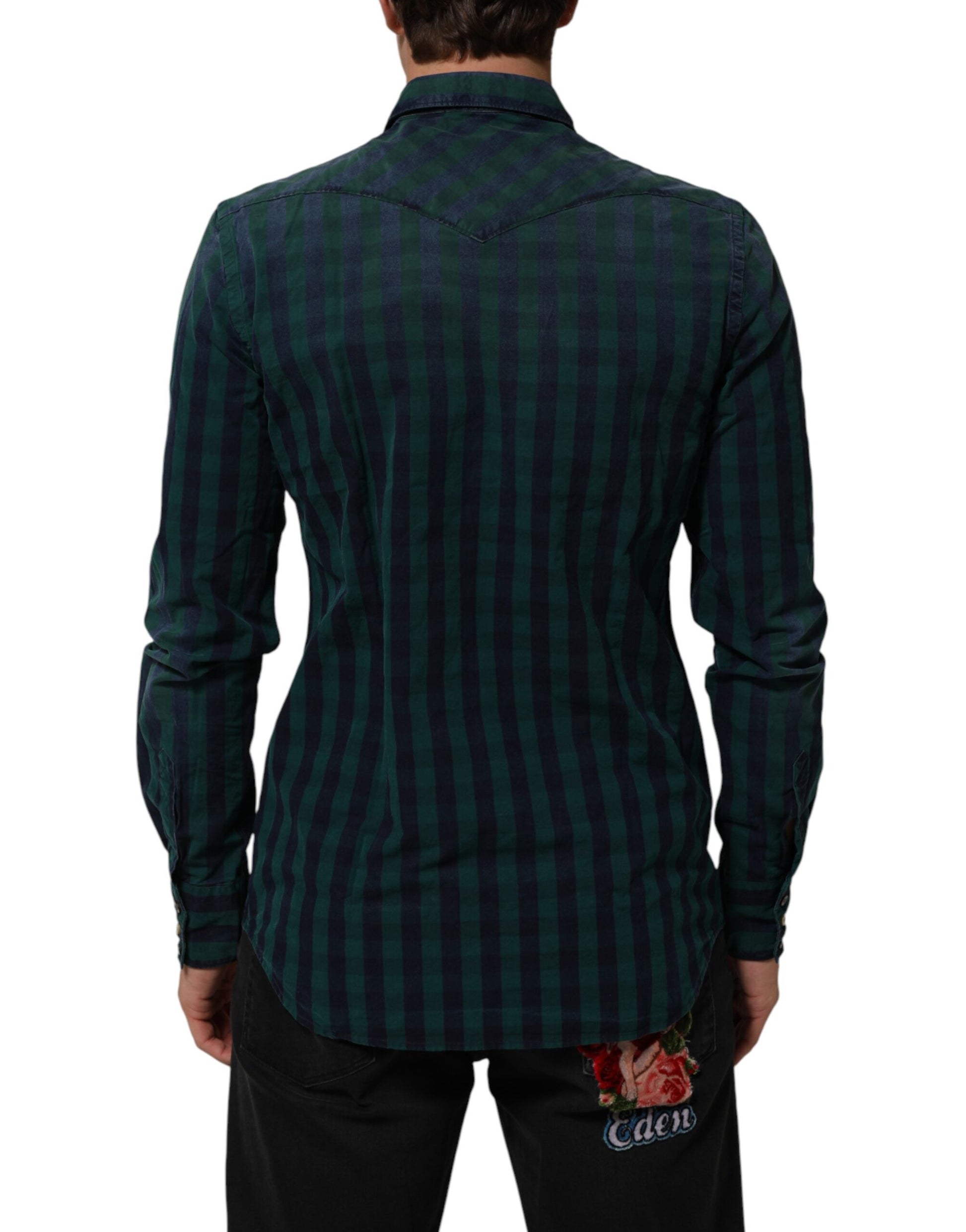AGLINI Green Checkered Cotton Button Down Long Sleeves Shirt