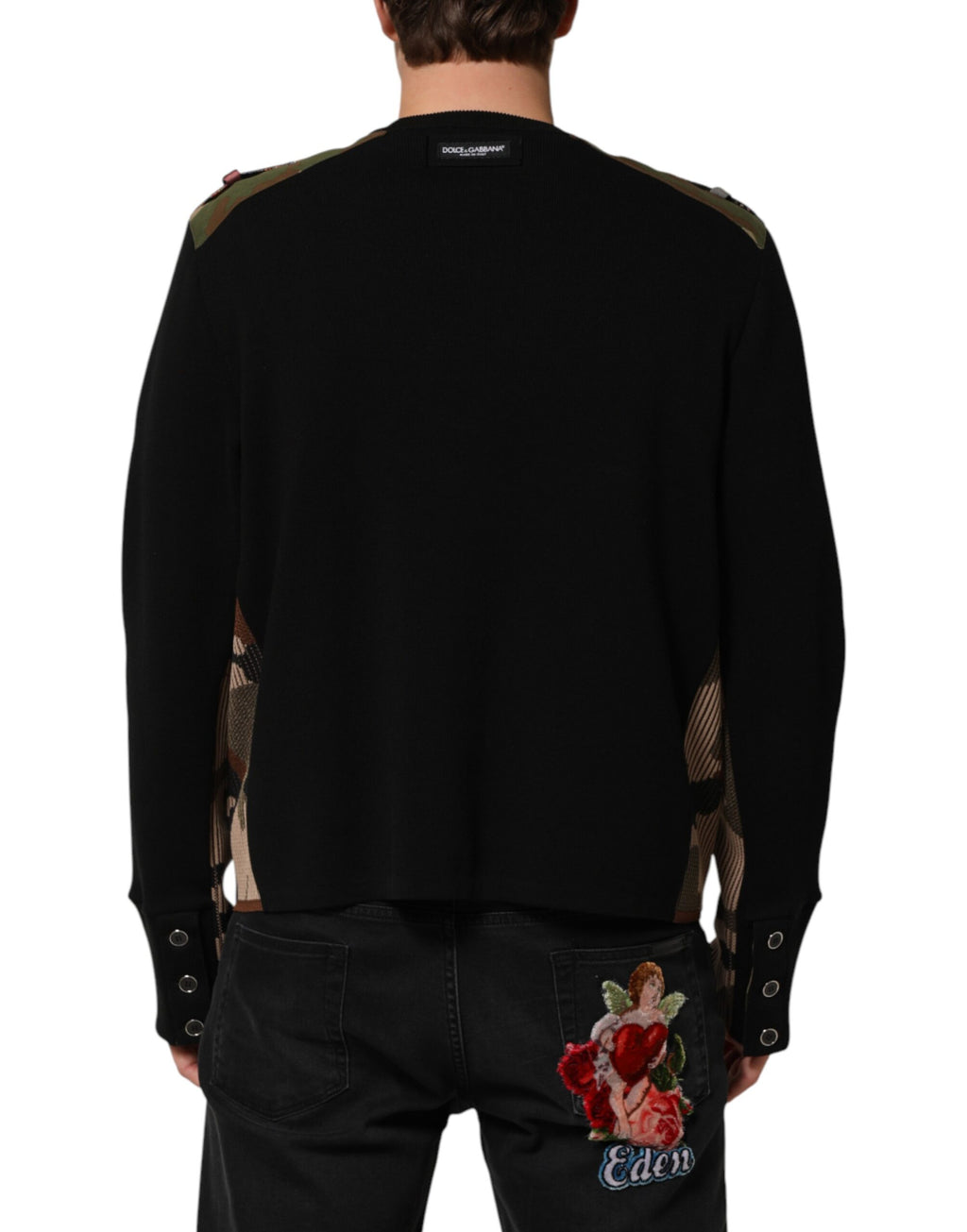 Dolce & Gabbana Black Patchwork Crew Neck Pullover Sweater