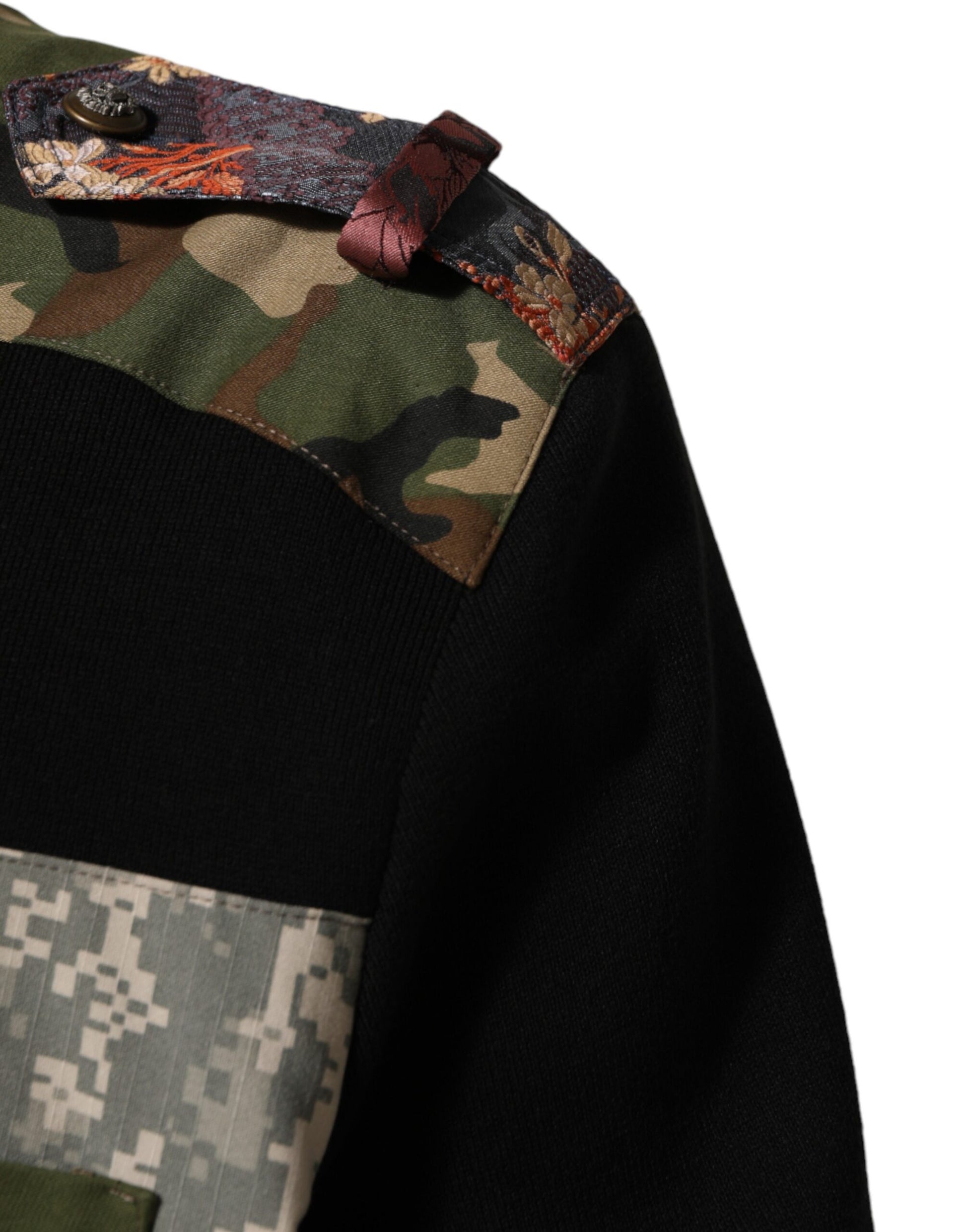 Dolce & Gabbana Black Patchwork Crew Neck Pullover Sweater