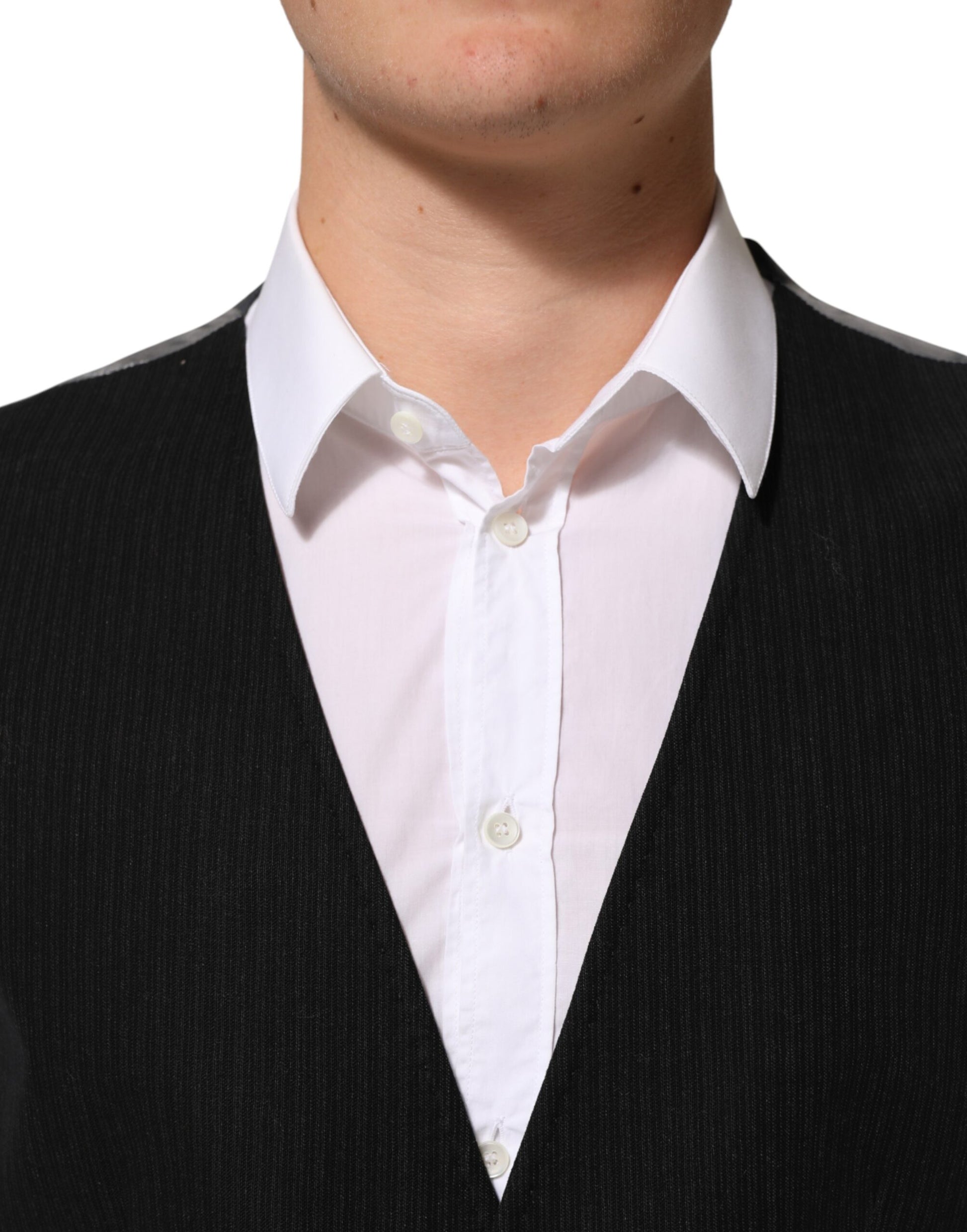 Dolce & Gabbana Black Cotton Waistcoat Dress Men Formal Vest