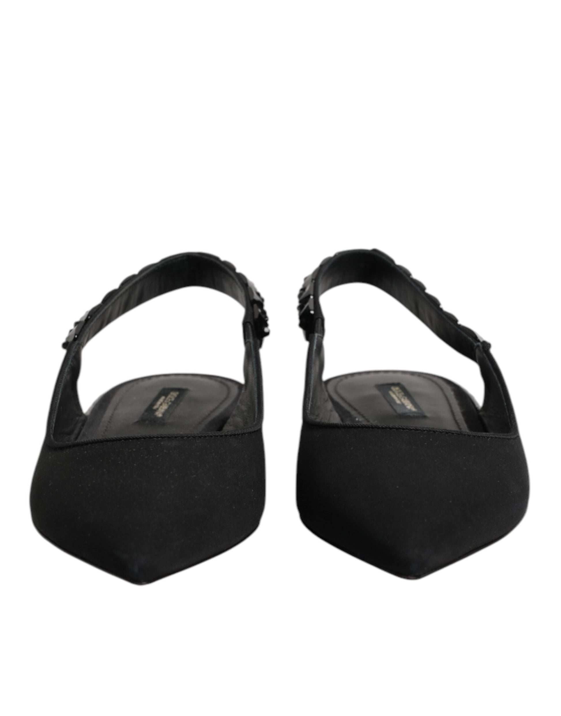 Dolce & Gabbana Black Crystal Charmeuse Slingback Shoes