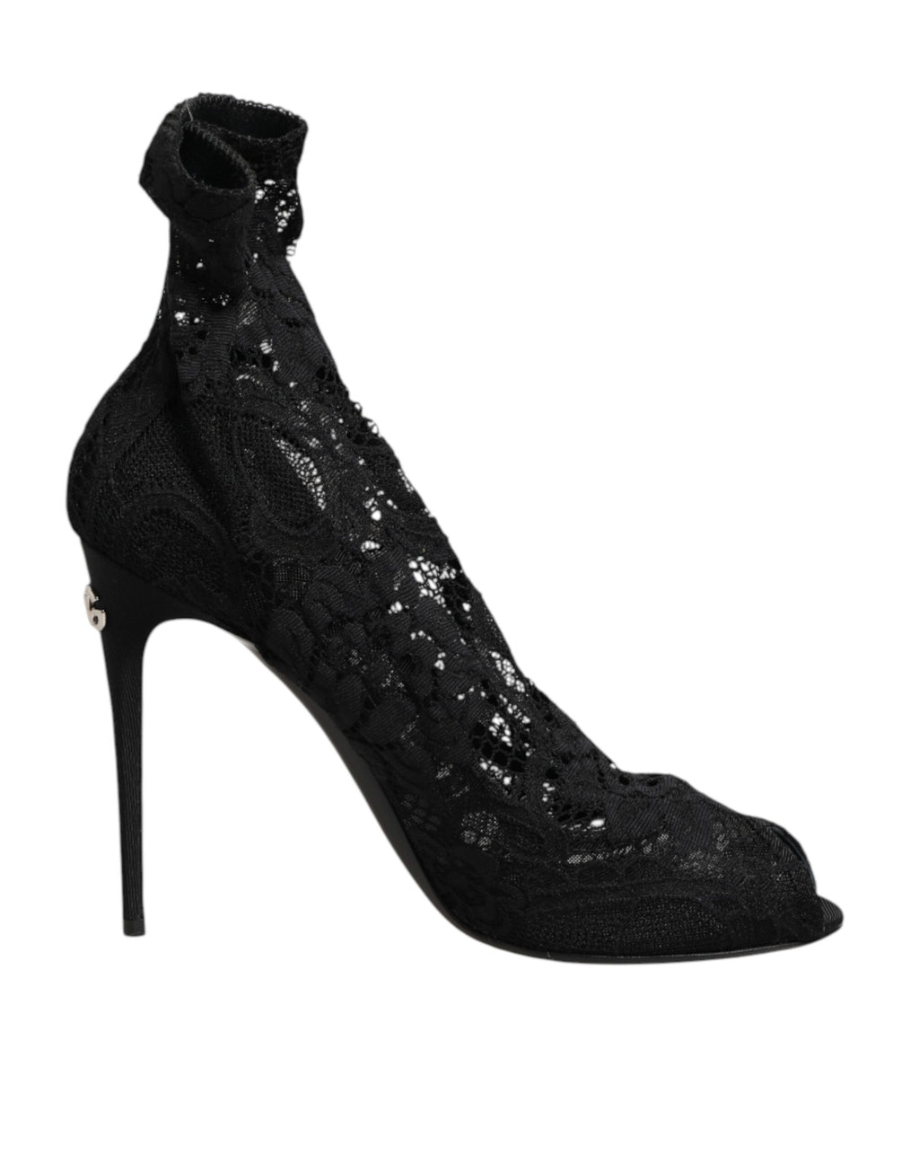 Dolce & Gabbana Black Stretch Taormina Lace Boots Shoes