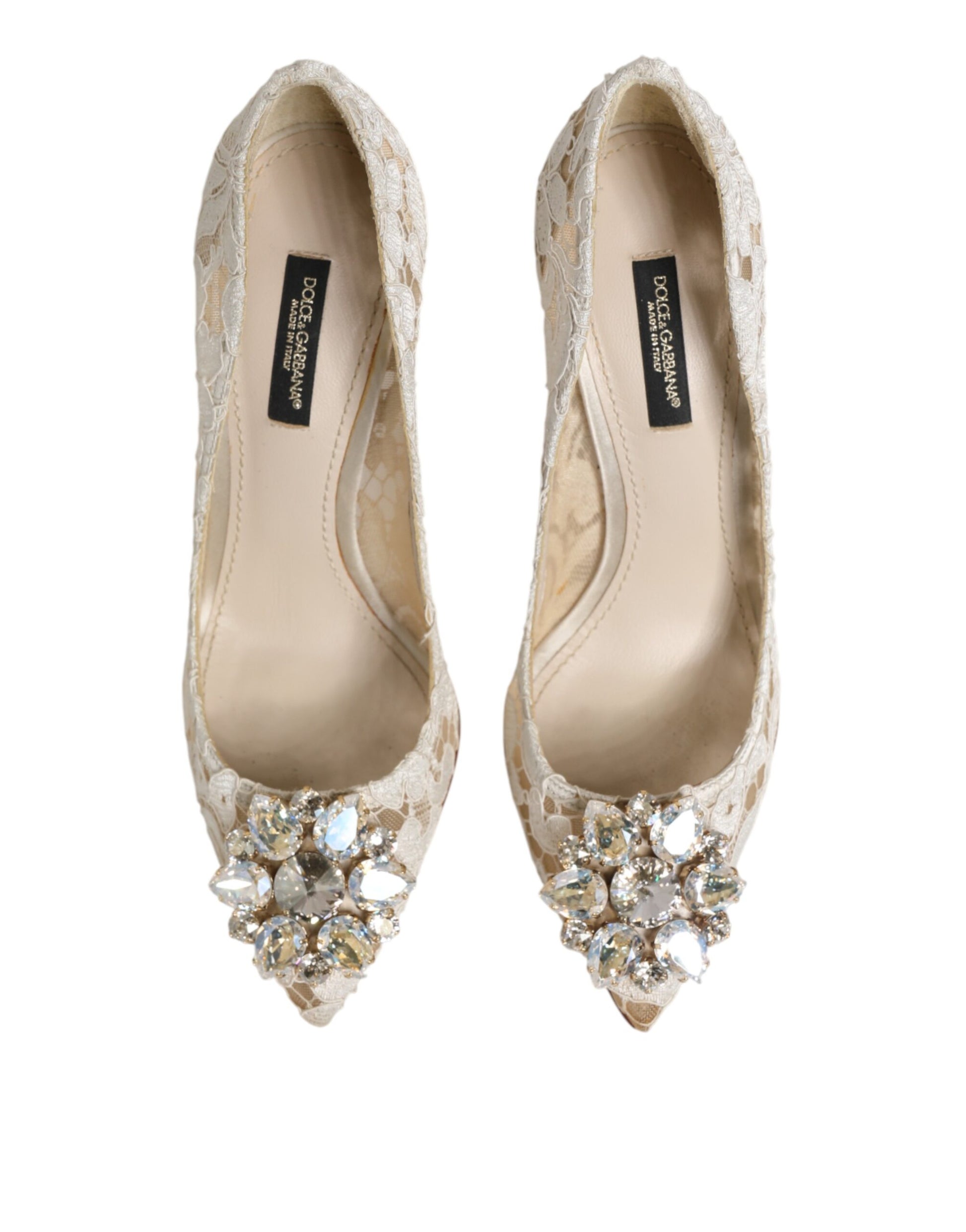 Dolce & Gabbana White Taormina Lace Crystal Heel Pumps Shoes