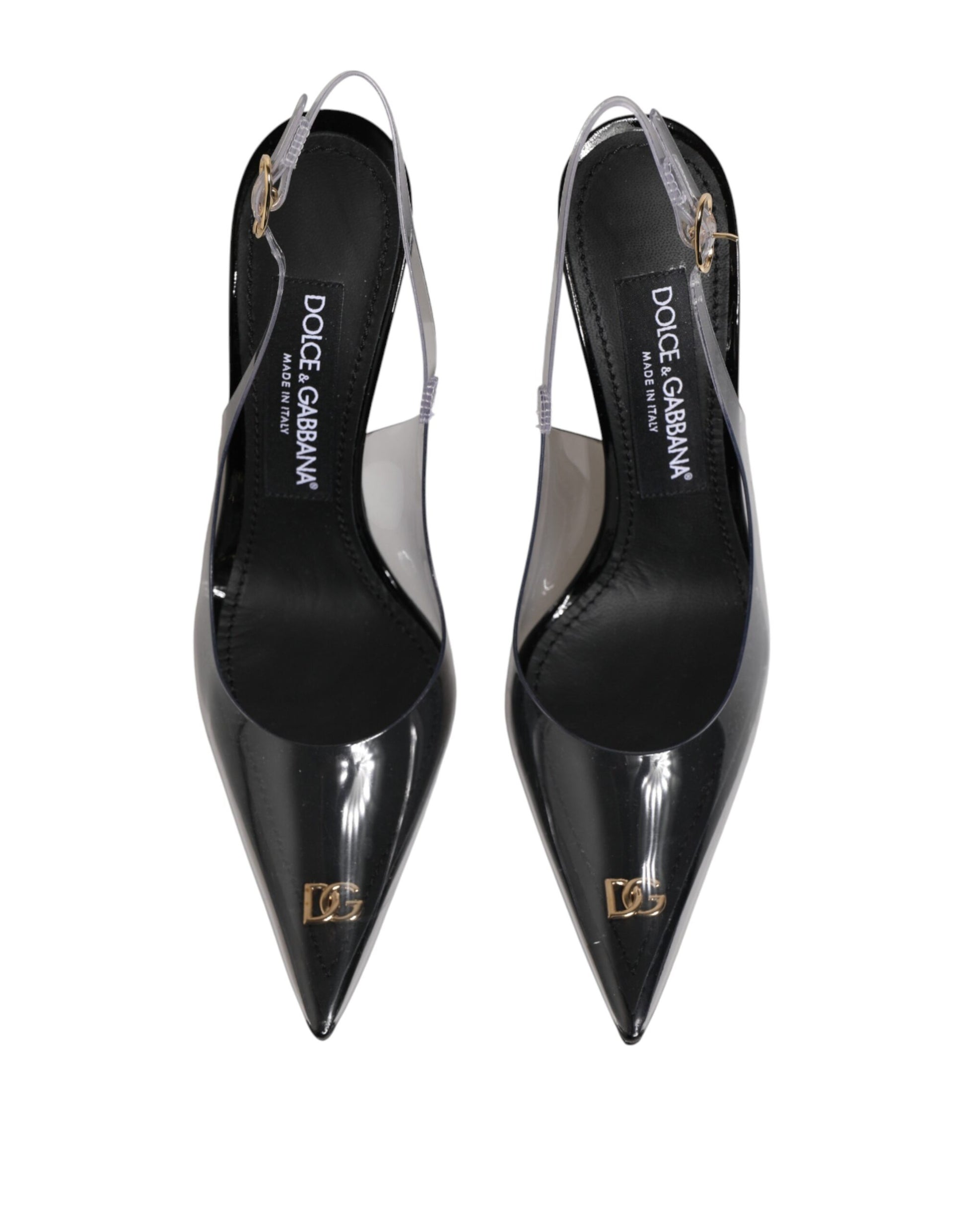 Dolce & Gabbana Black Leather Clear PVC Slingback Pumps Shoes