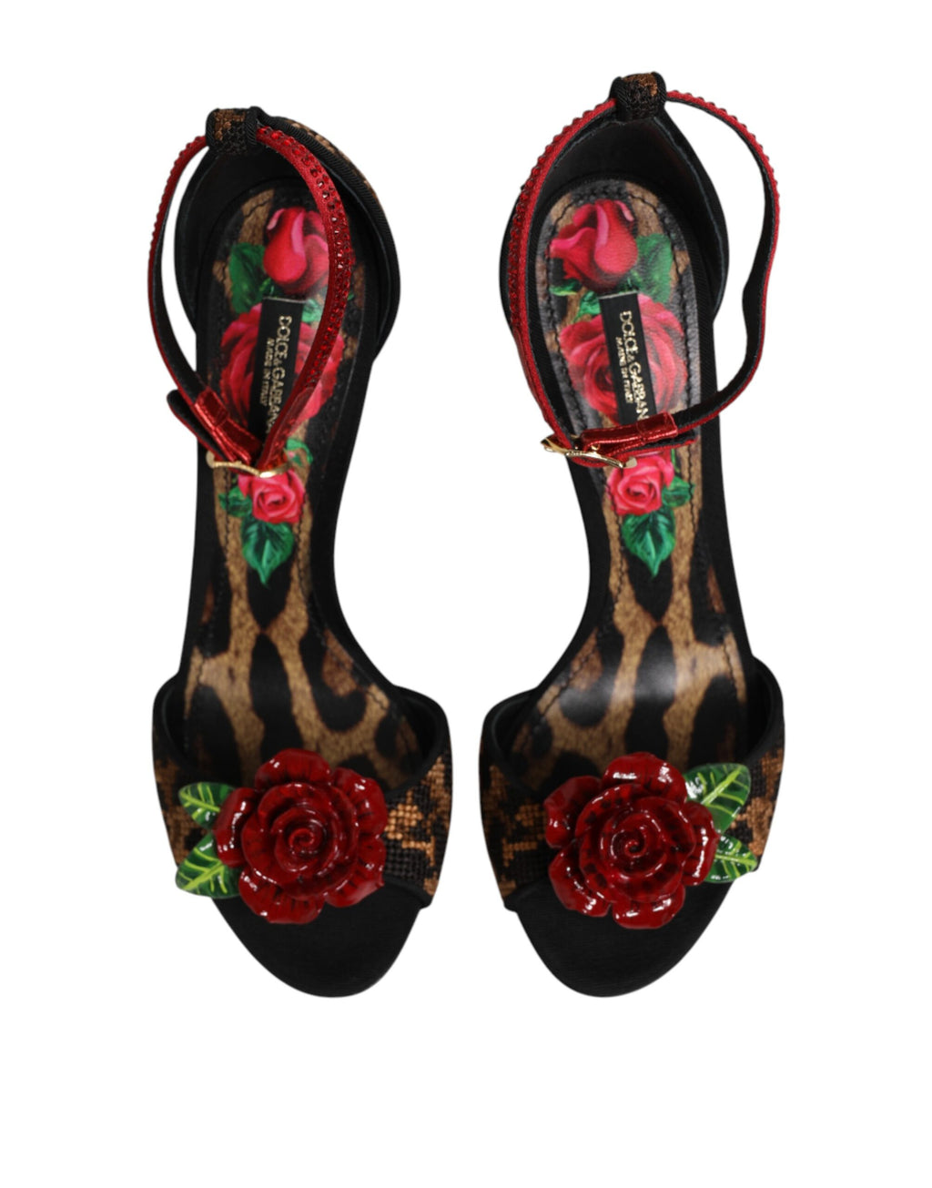 Dolce & Gabbana Brown Leopard Crystal Roses Sandals Shoes