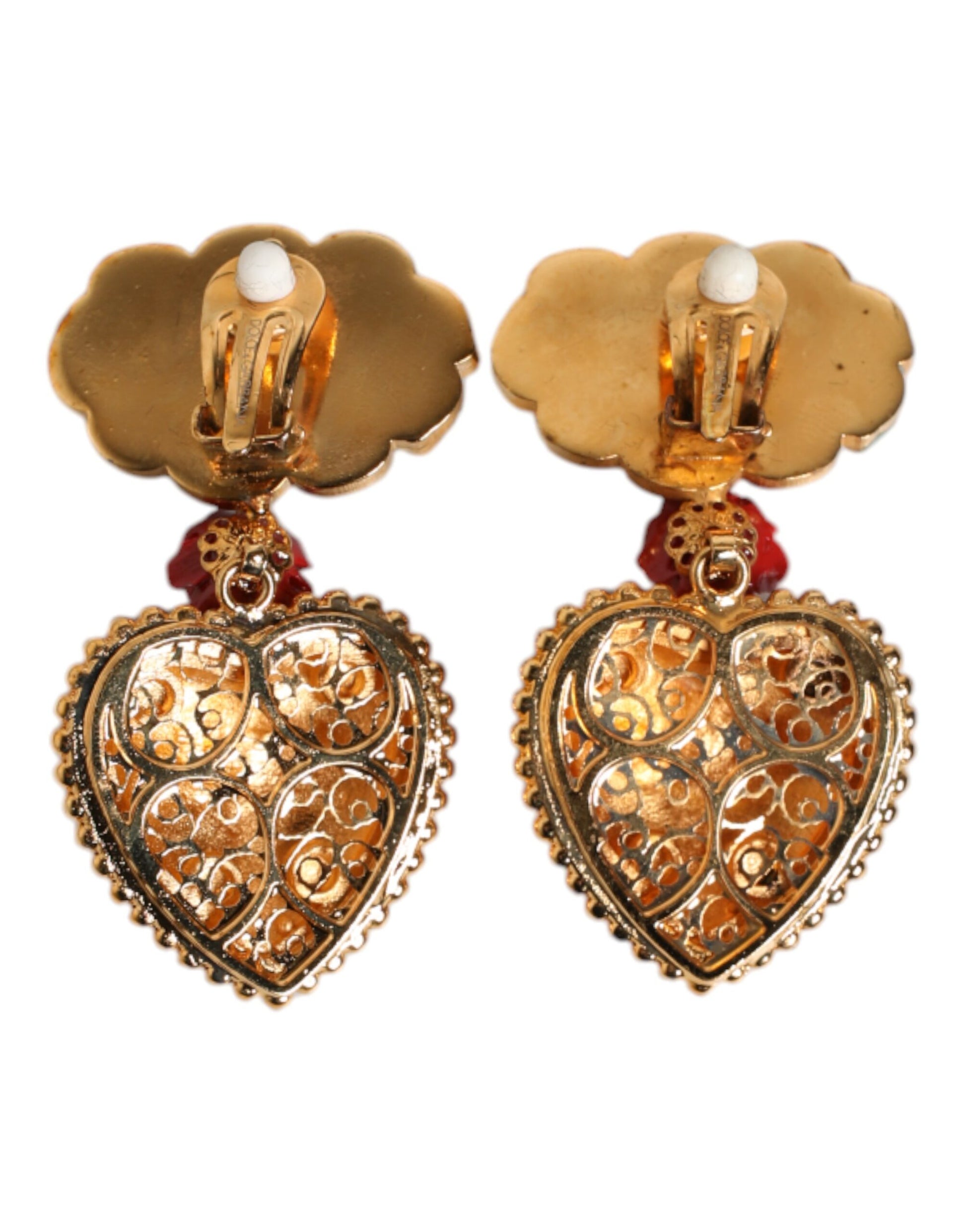 Dolce & Gabbana Gold Heart BOOM Cartoon Crystal Clip-On Earrings