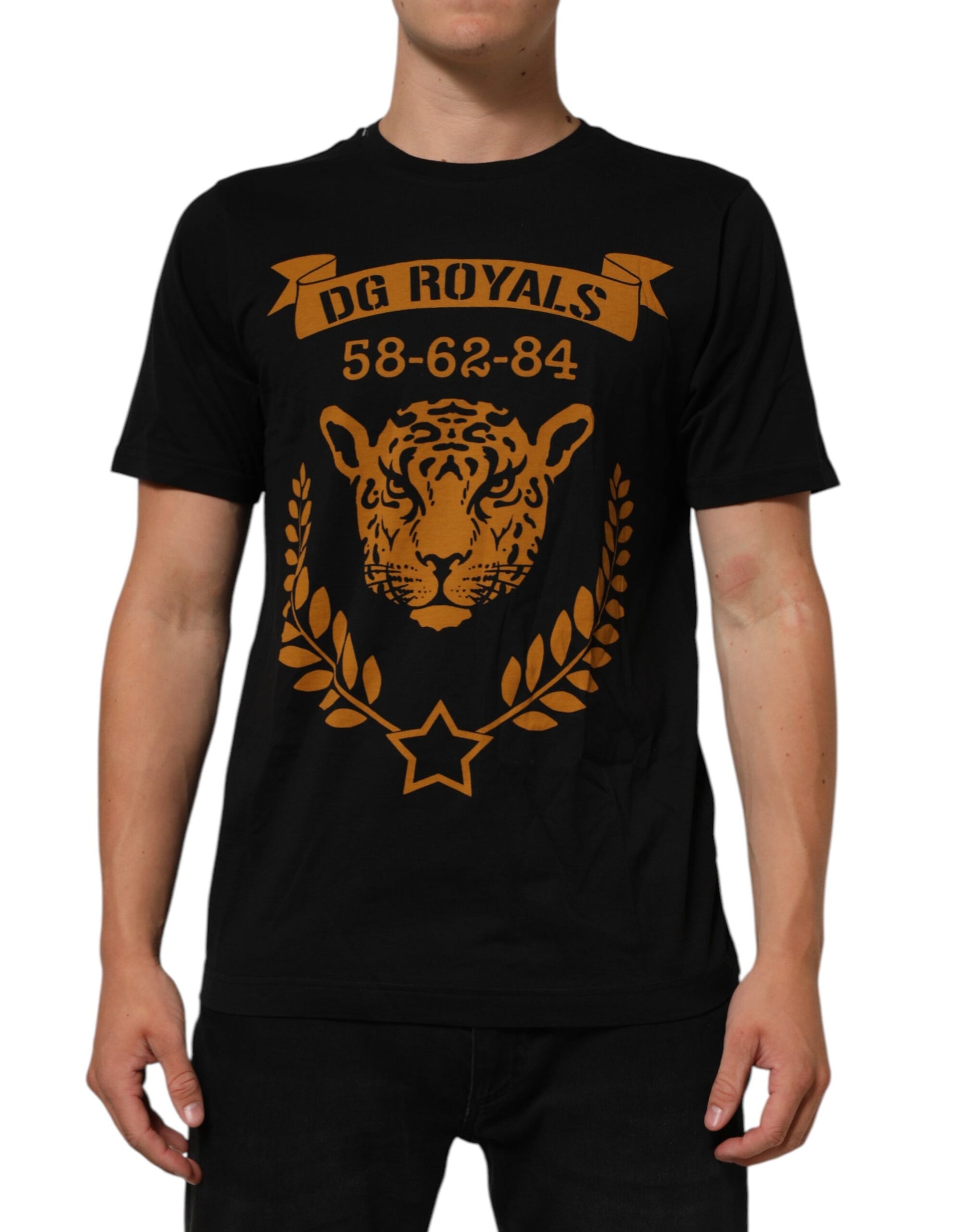 Dolce & Gabbana Black DG Royals Cotton Crew Neck Men T-shirt