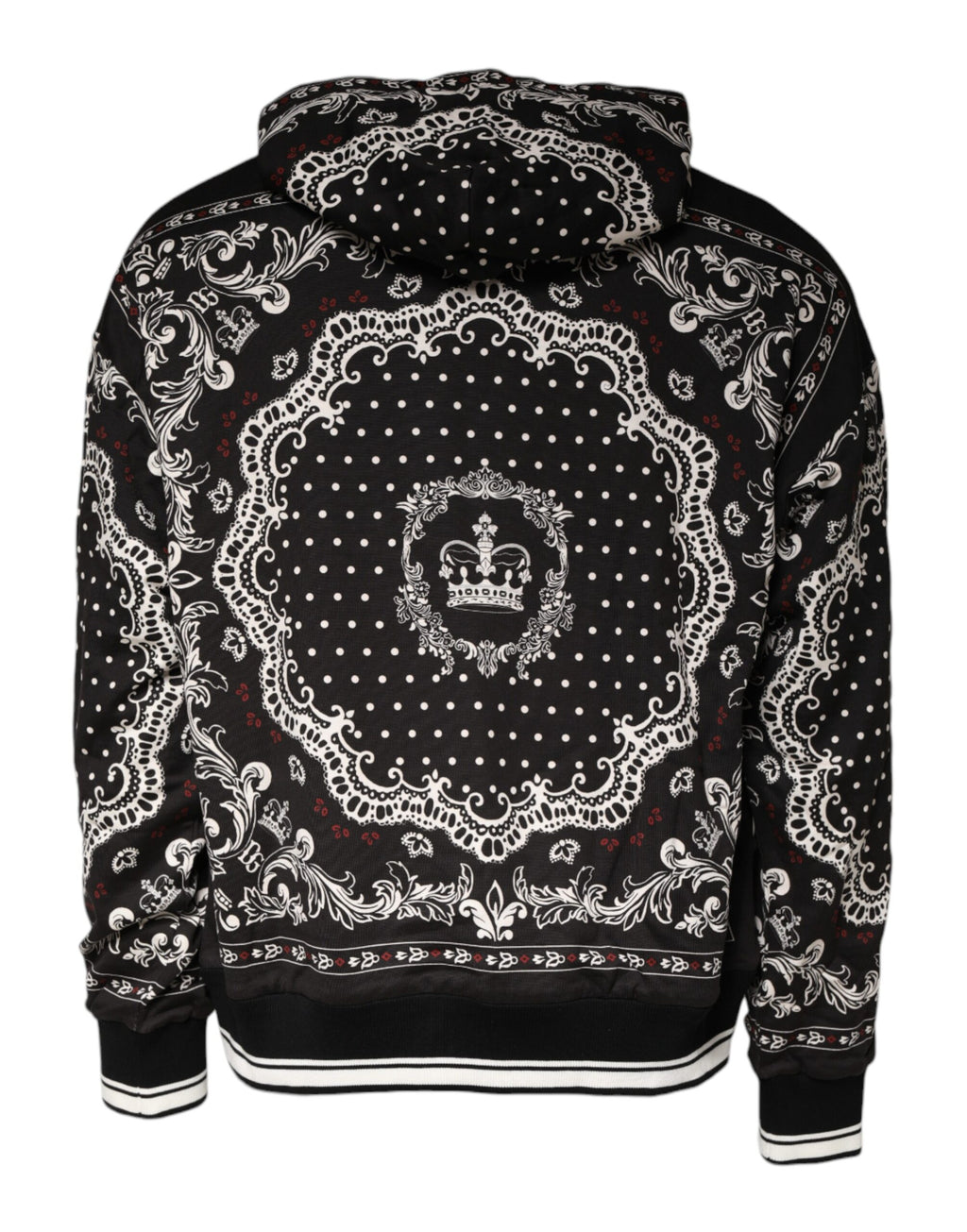 Dolce & Gabbana Black Bandana Print Crown Logo Cotton Hoodie Sweater