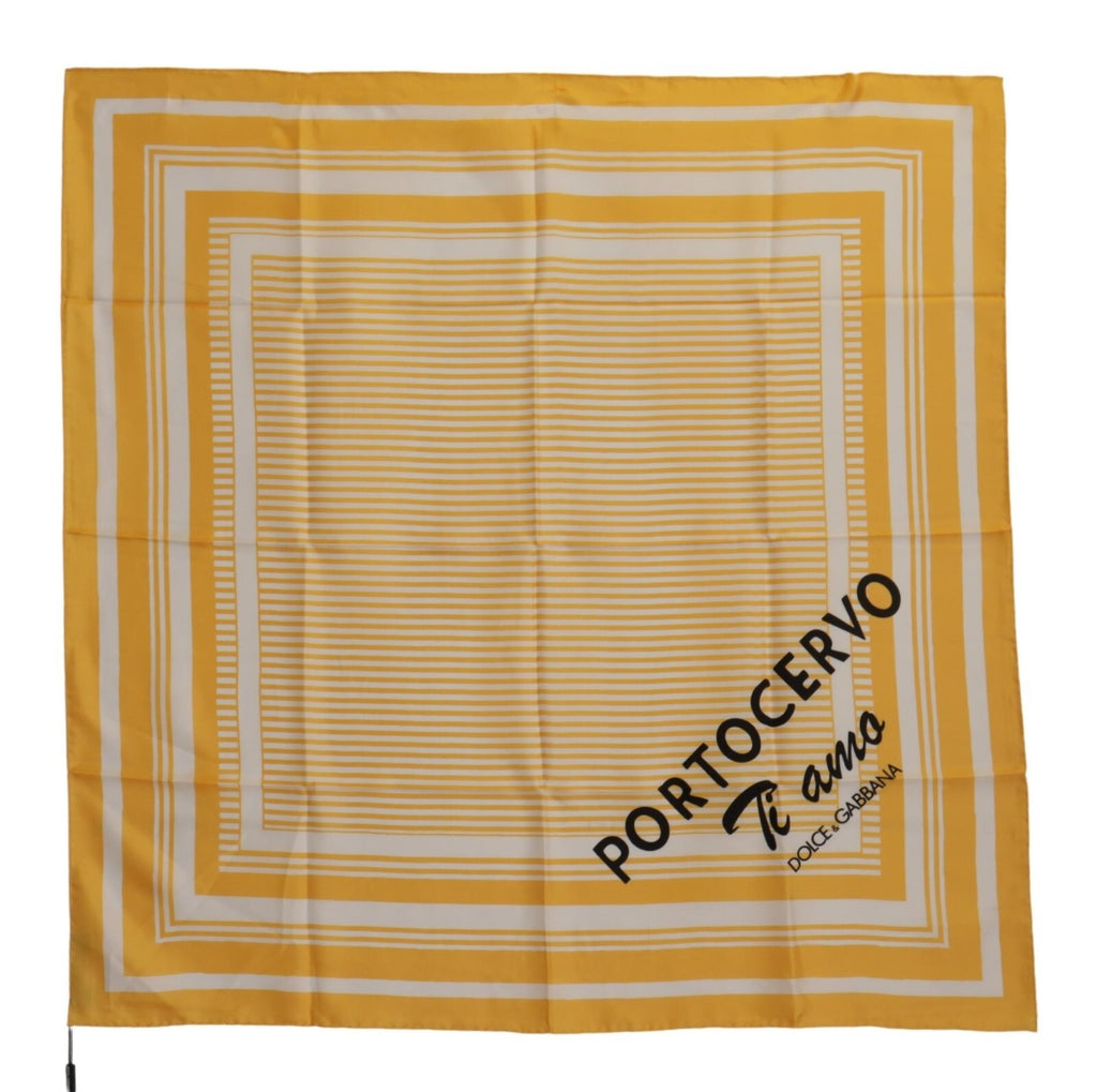 Dolce & Gabbana Yellow White Silk Striped Square Wrap Scarf