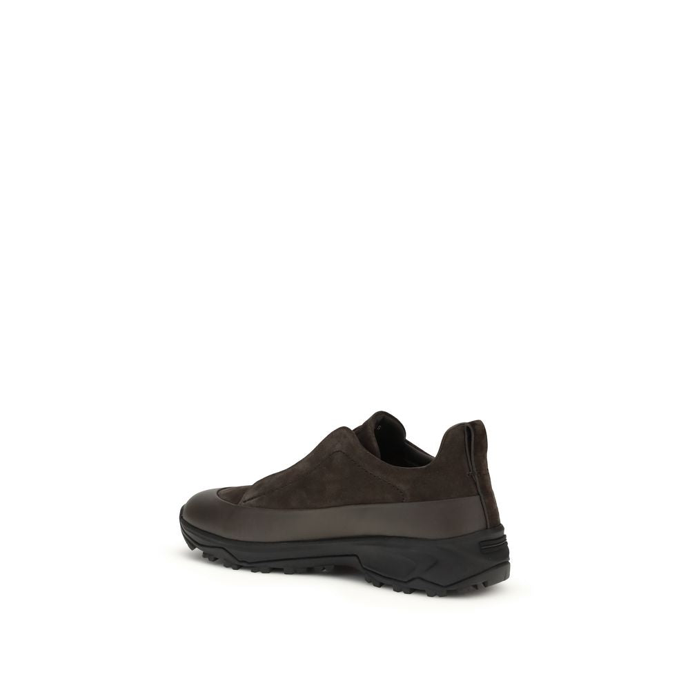 ZEGNA Black Calf Leather Bos Taurus Athletic Sneakers