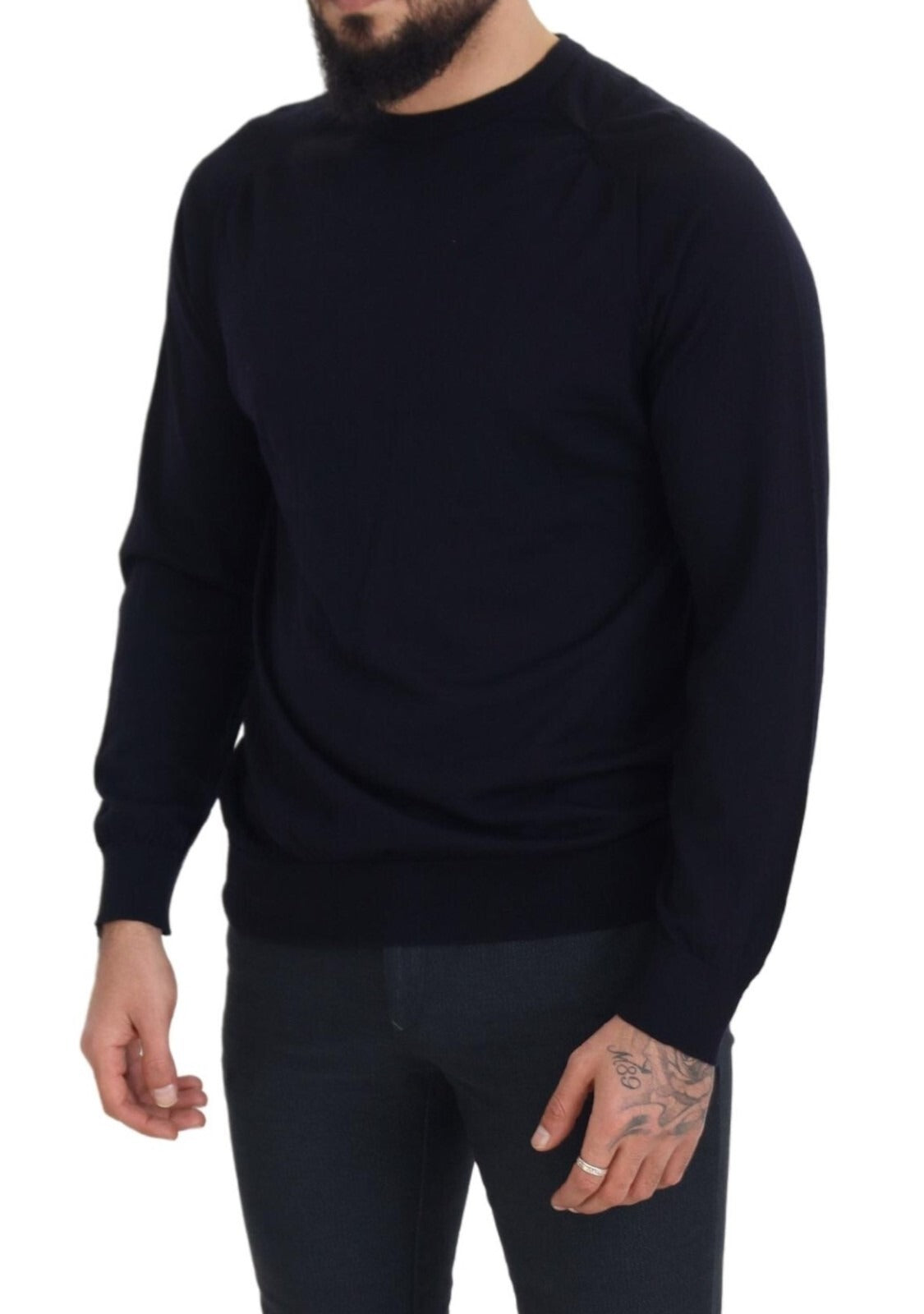 Alpha Studio Black Wool Crewneck Pullover Sweatshirt Sweater