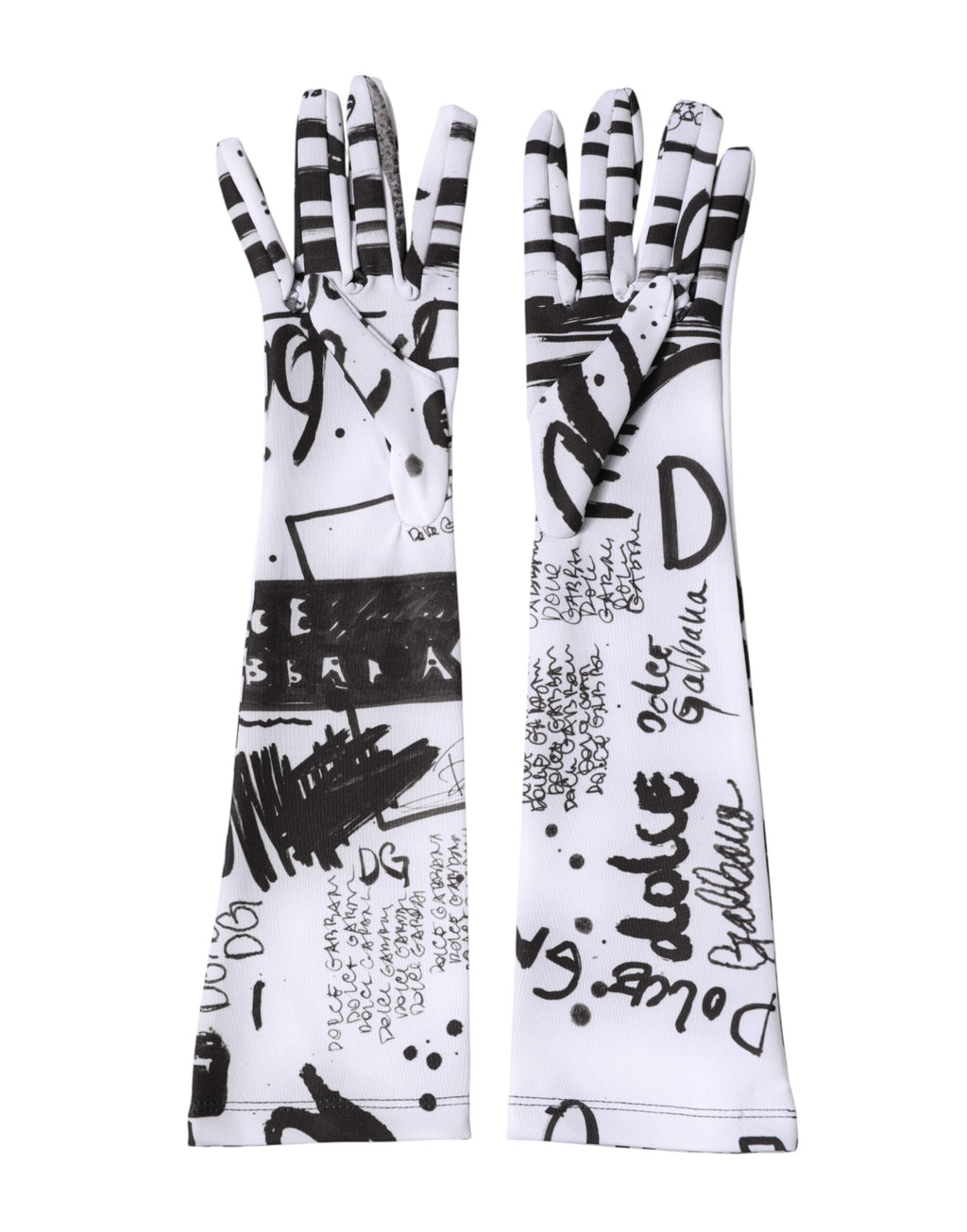 Dolce & Gabbana Black White DG Logo Elbow Length Mitten Gloves