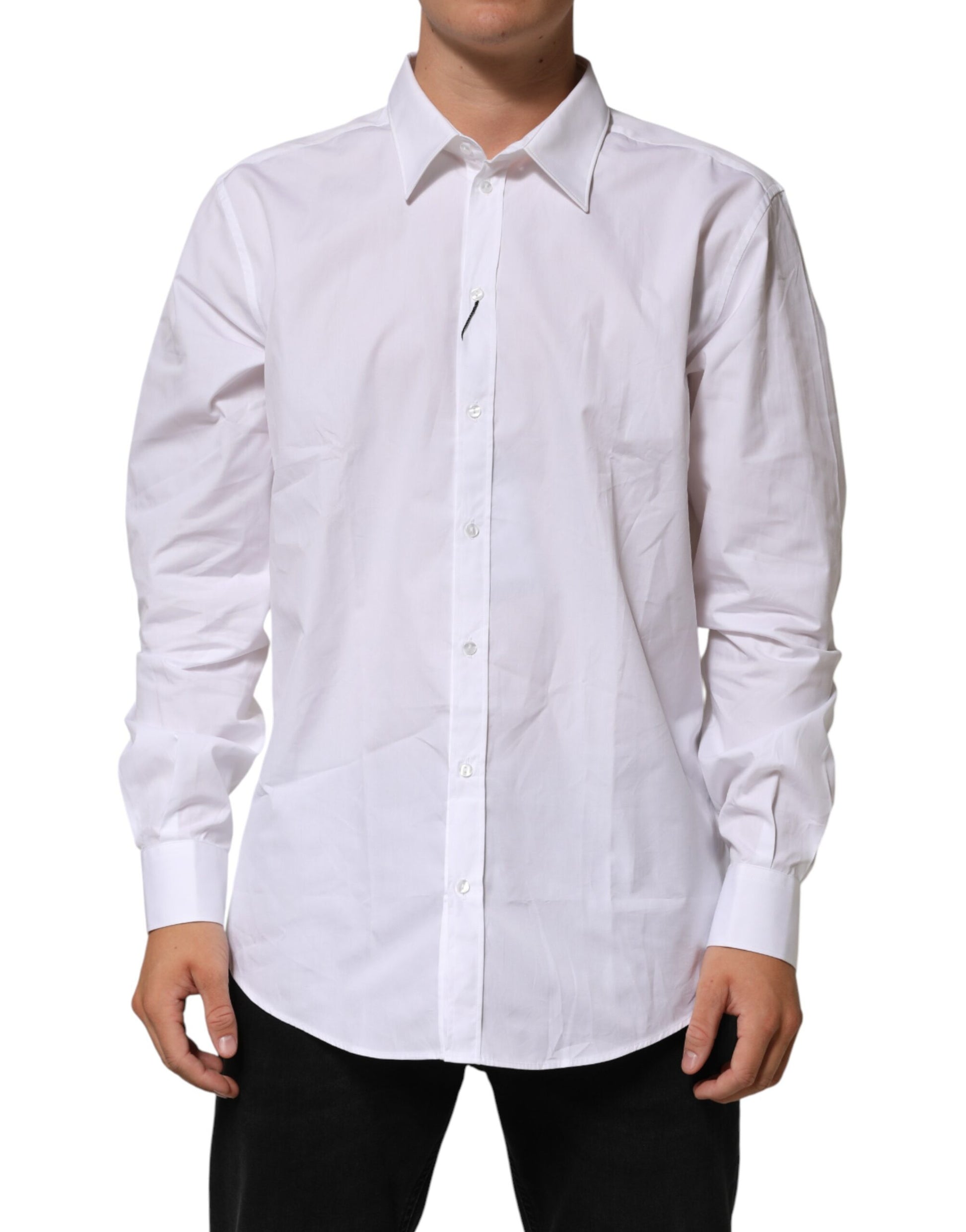Dolce & Gabbana White Cotton Collared Long Sleeve Men Dress Shirt