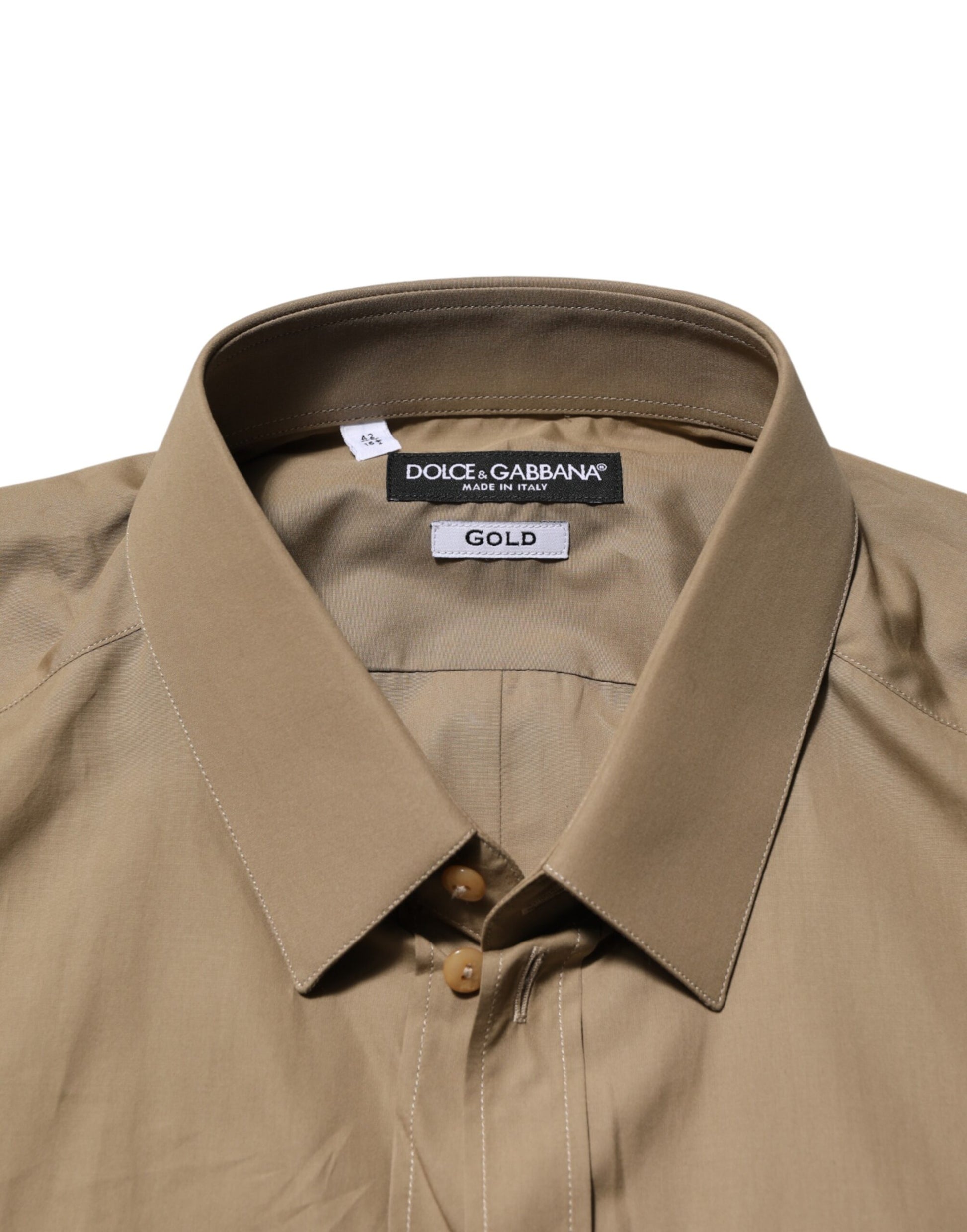 Dolce & Gabbana Brown Cotton Collared Men GOLD Dress Shirt