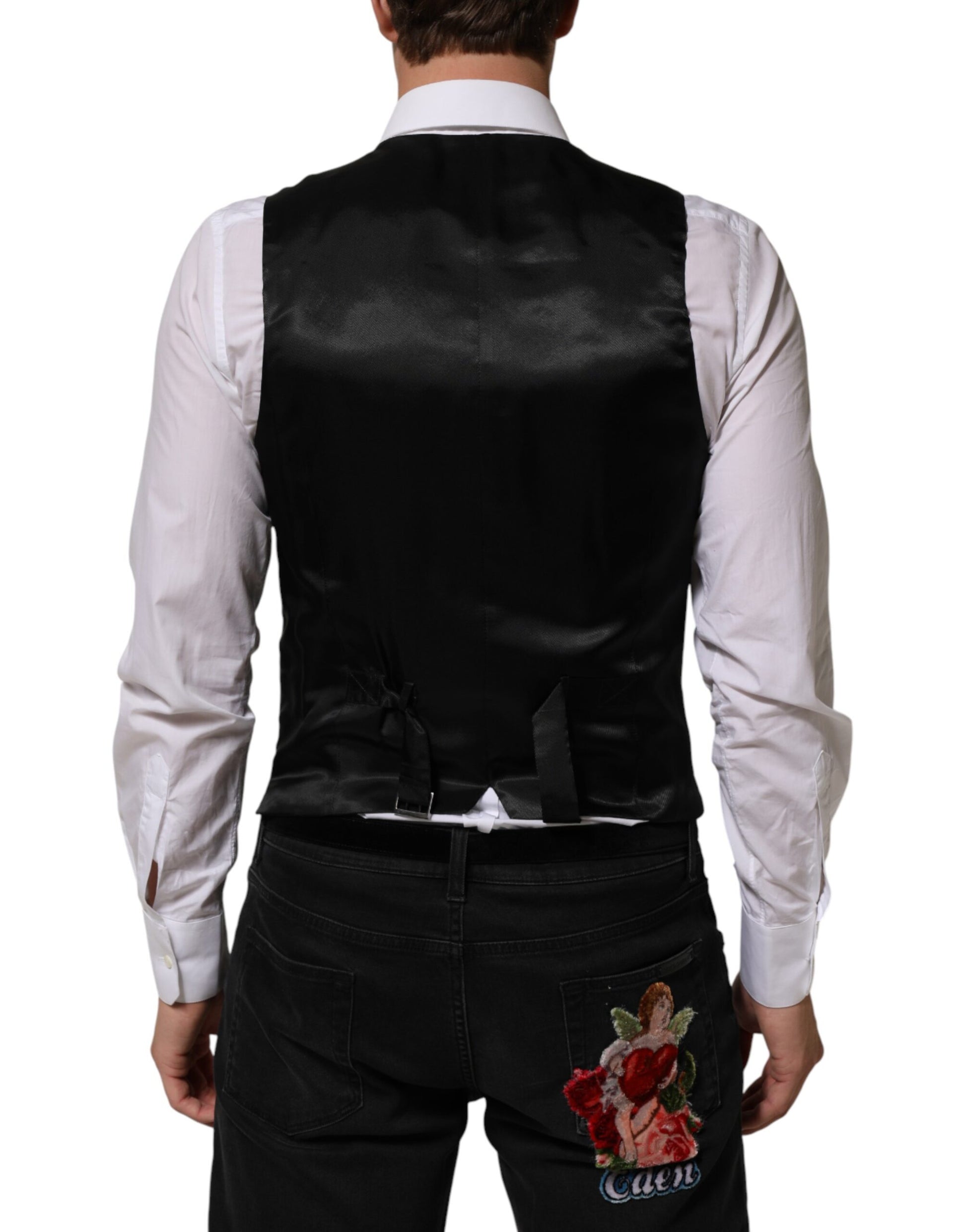 Dolce & Gabbana Black Polyester Dress Formal Waistcoat Vest