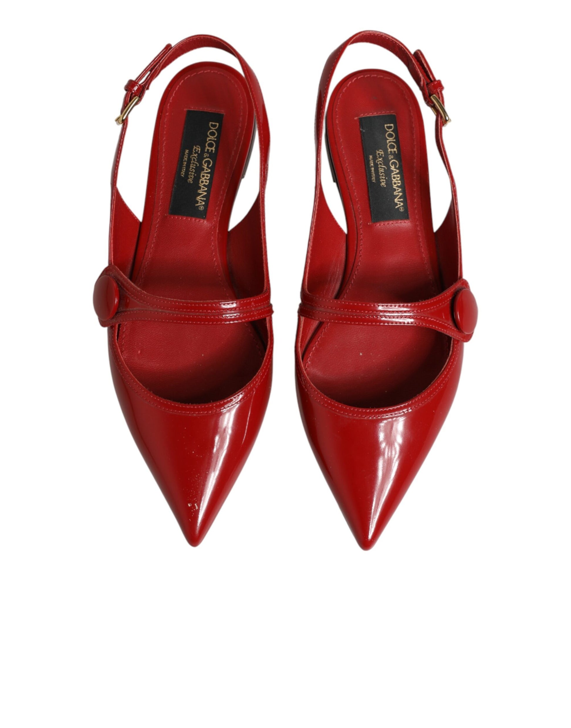 Dolce & Gabbana Red Leather Slingback Flats Sandals Shoes