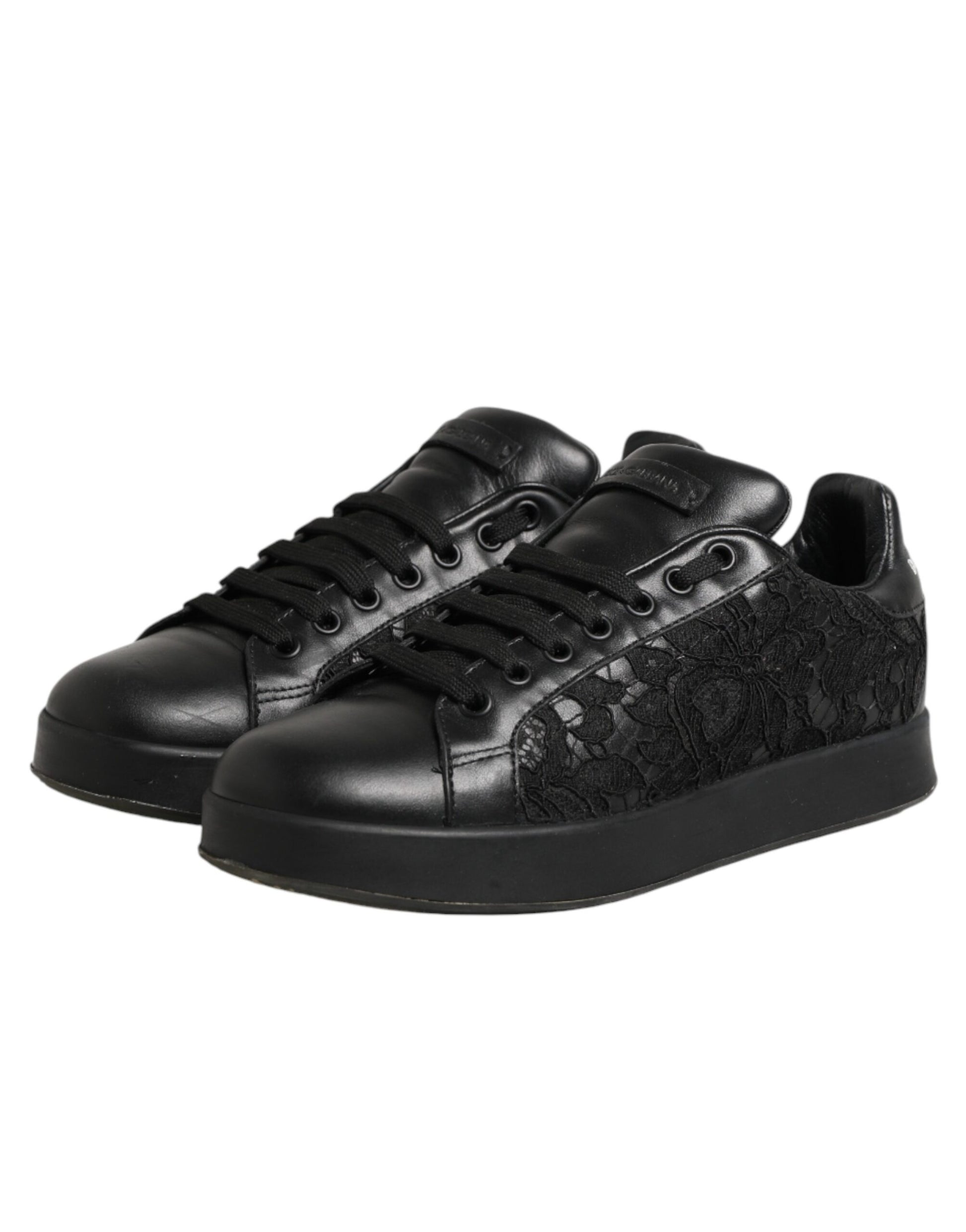 Dolce & Gabbana Black Floral Lace Low Top Sneakers Shoes