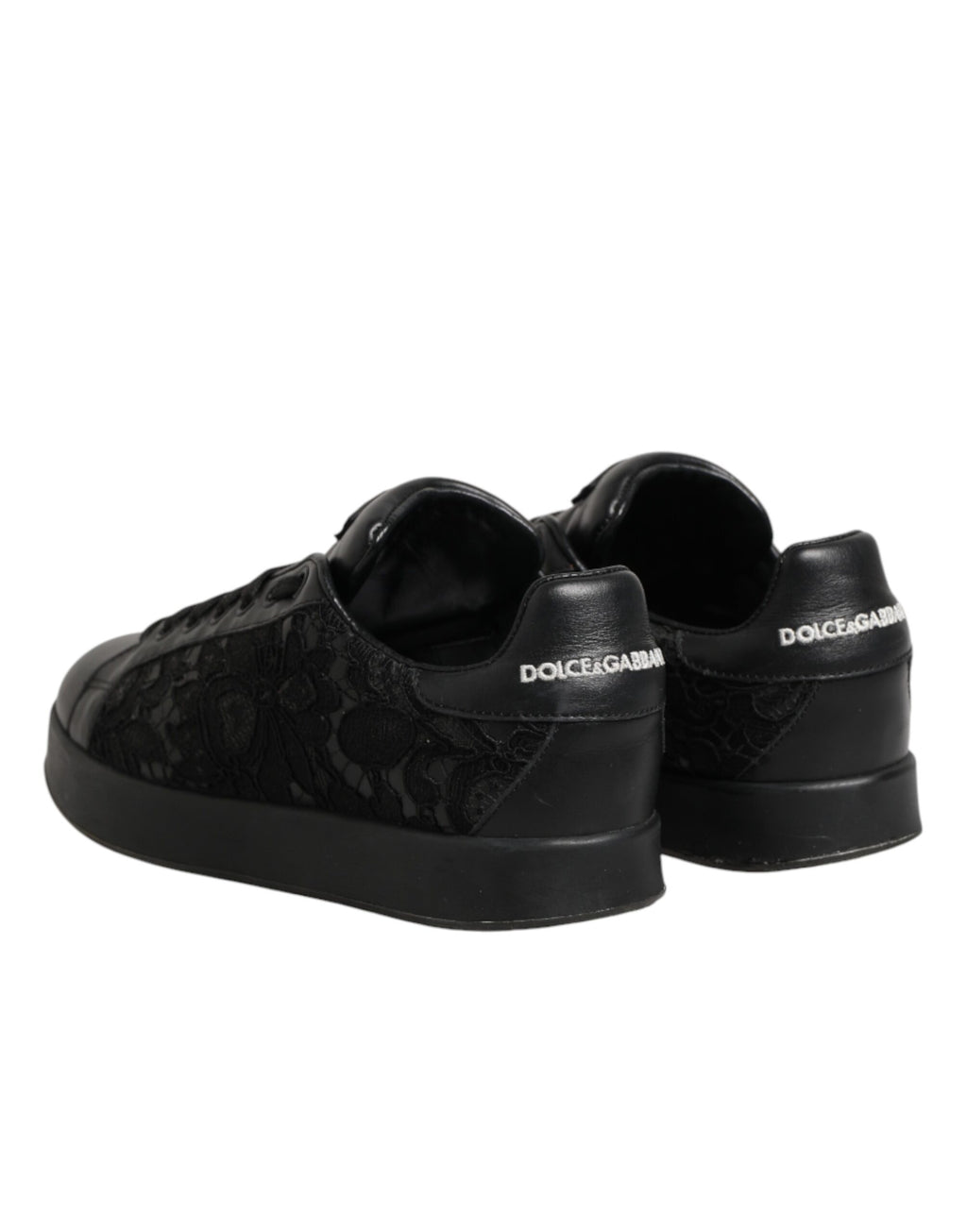 Dolce & Gabbana Black Floral Lace Low Top Sneakers Shoes