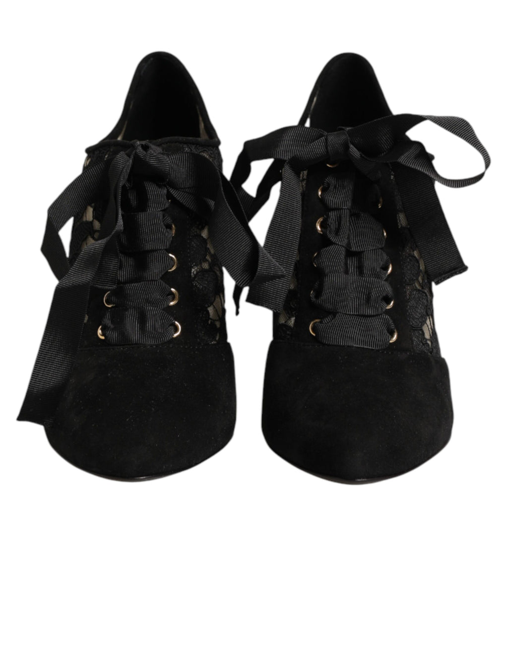 Dolce & Gabbana Black Floral High Heels LACE-UPS Pumps Shoes