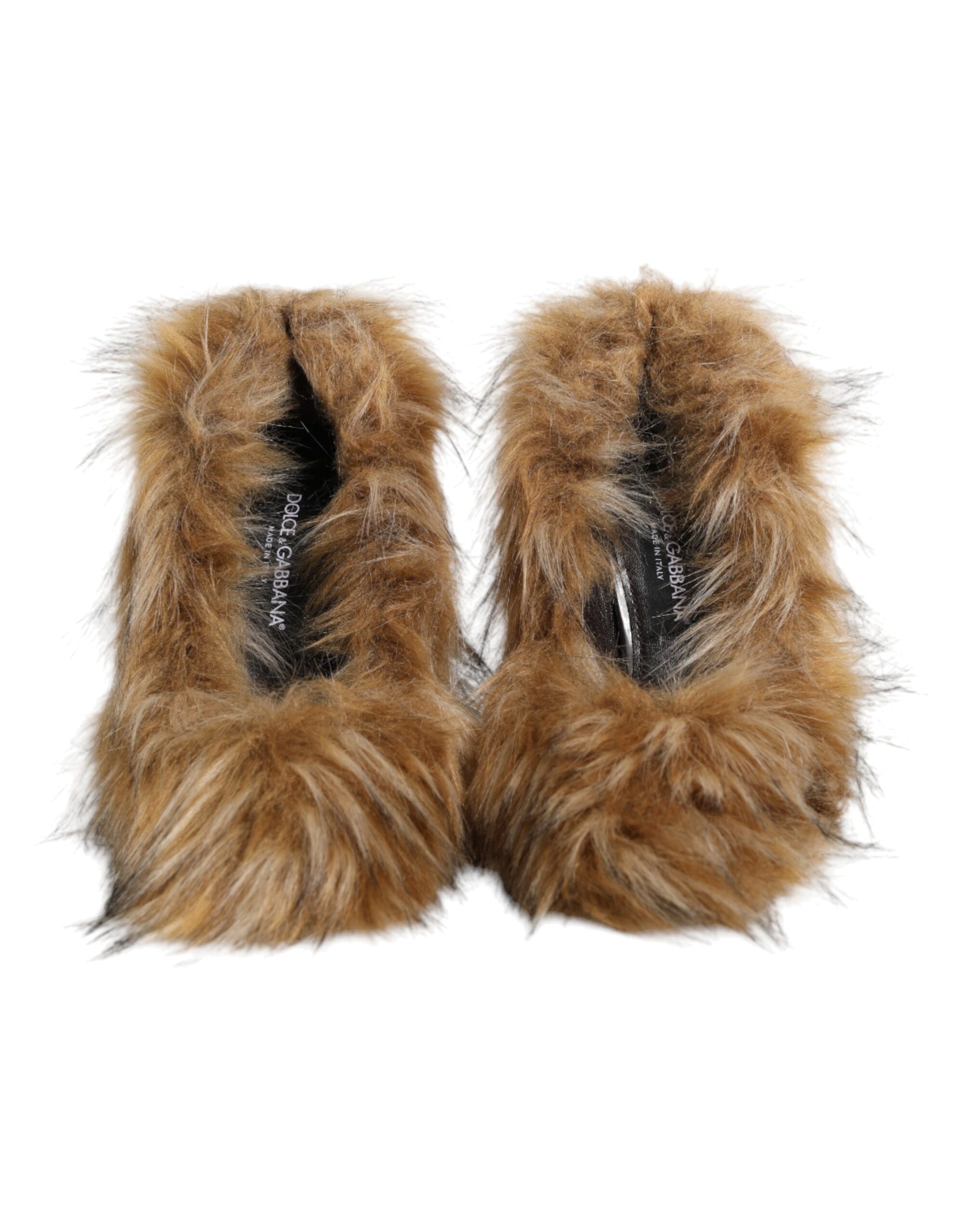 Dolce & Gabbana Brown Fur Leather High Heels Pumps Shoes