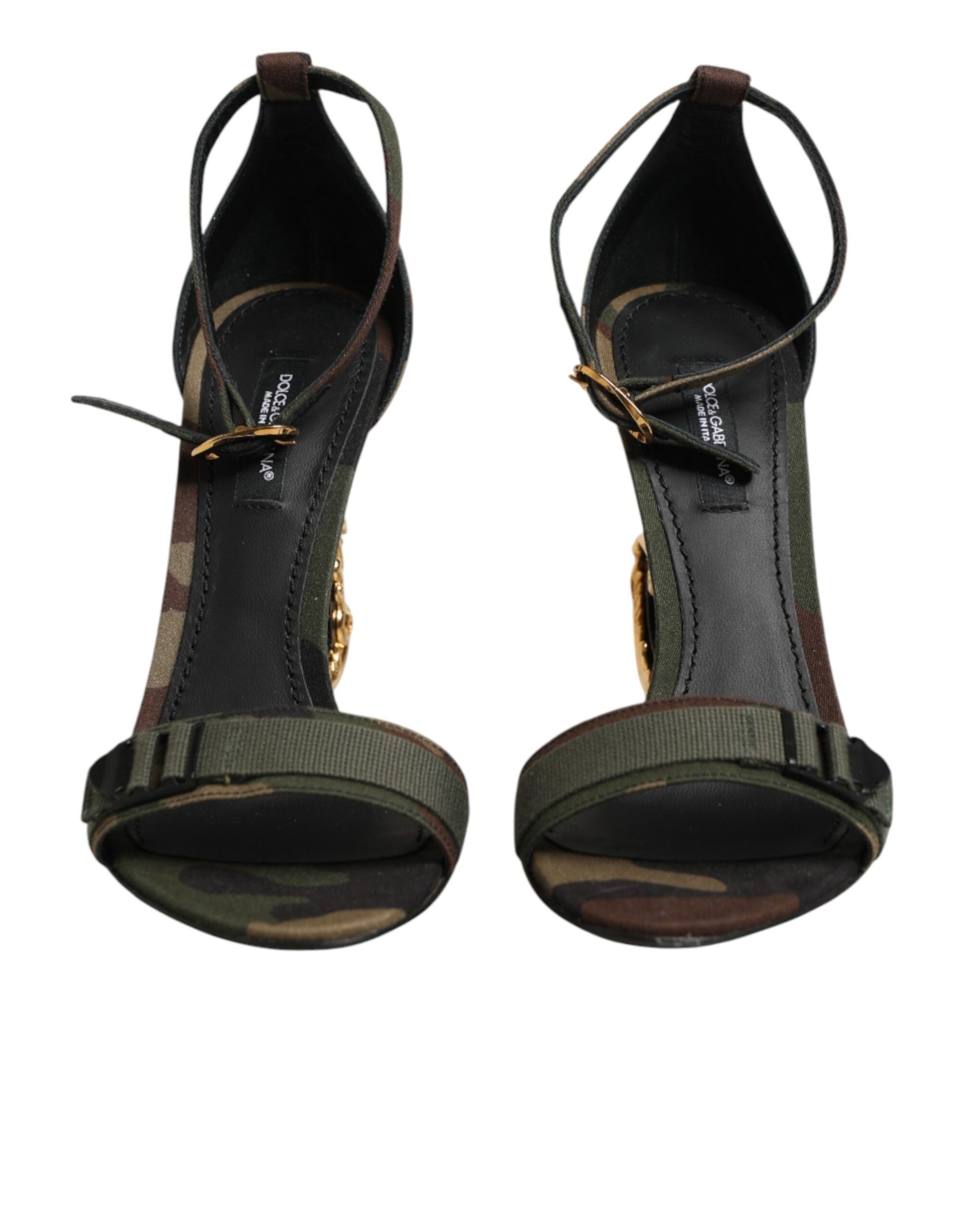Dolce & Gabbana Multicolor DG Logo Heels Camouflage Sandals Shoes
