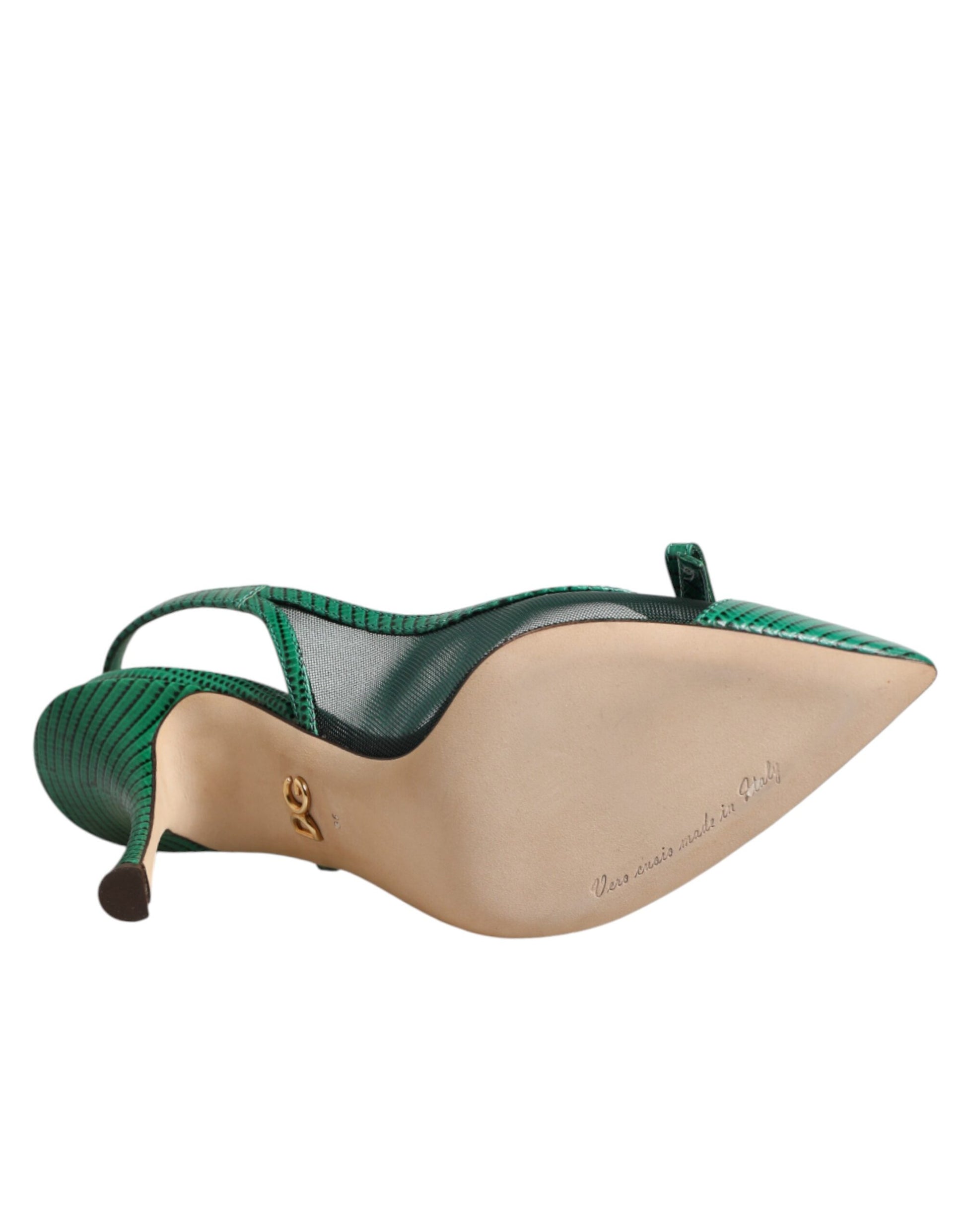 Dolce & Gabbana Green Leather Mesh Heels Slingback  Shoes