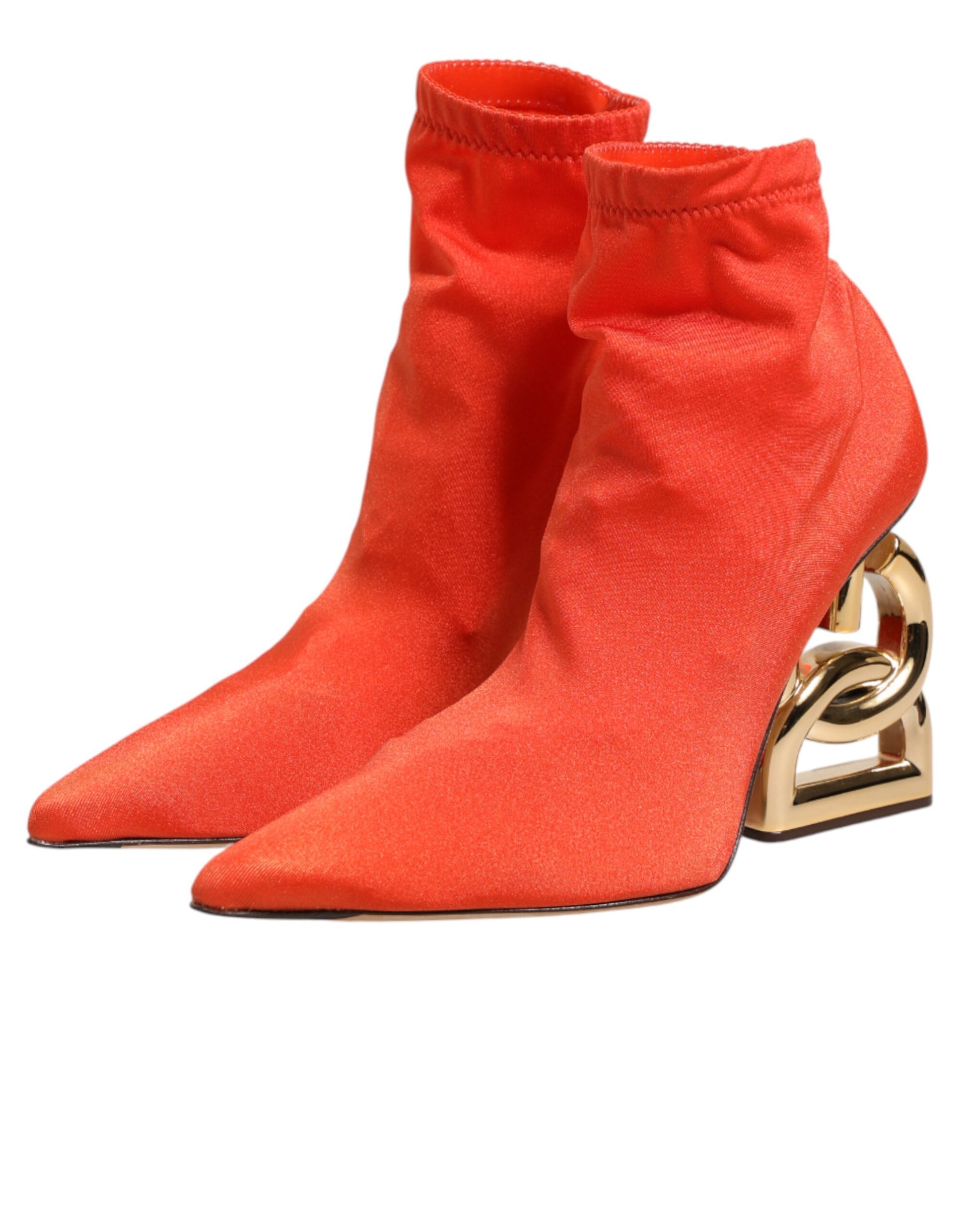 Dolce & Gabbana Orange DG Logo Heels Ankle Boots Shoes