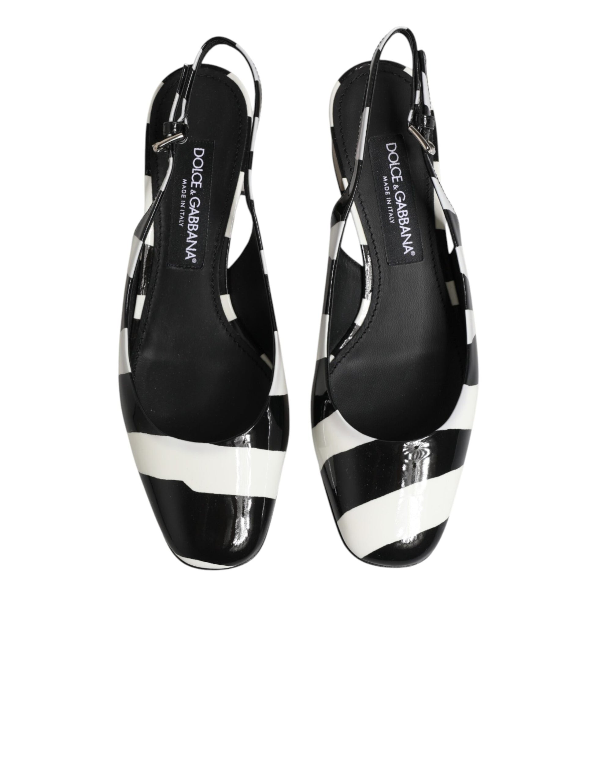 Dolce & Gabbana Black White Stripe Heels Slingback Shoes
