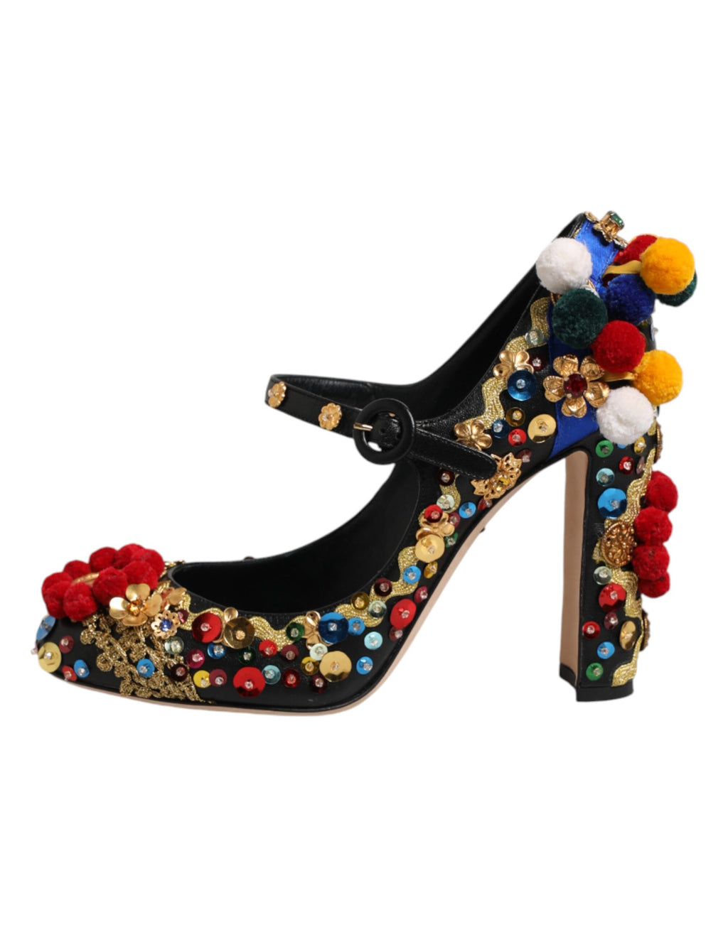 Dolce & Gabbana Black Gold Embellished MARY JANES Pumps  Shoes