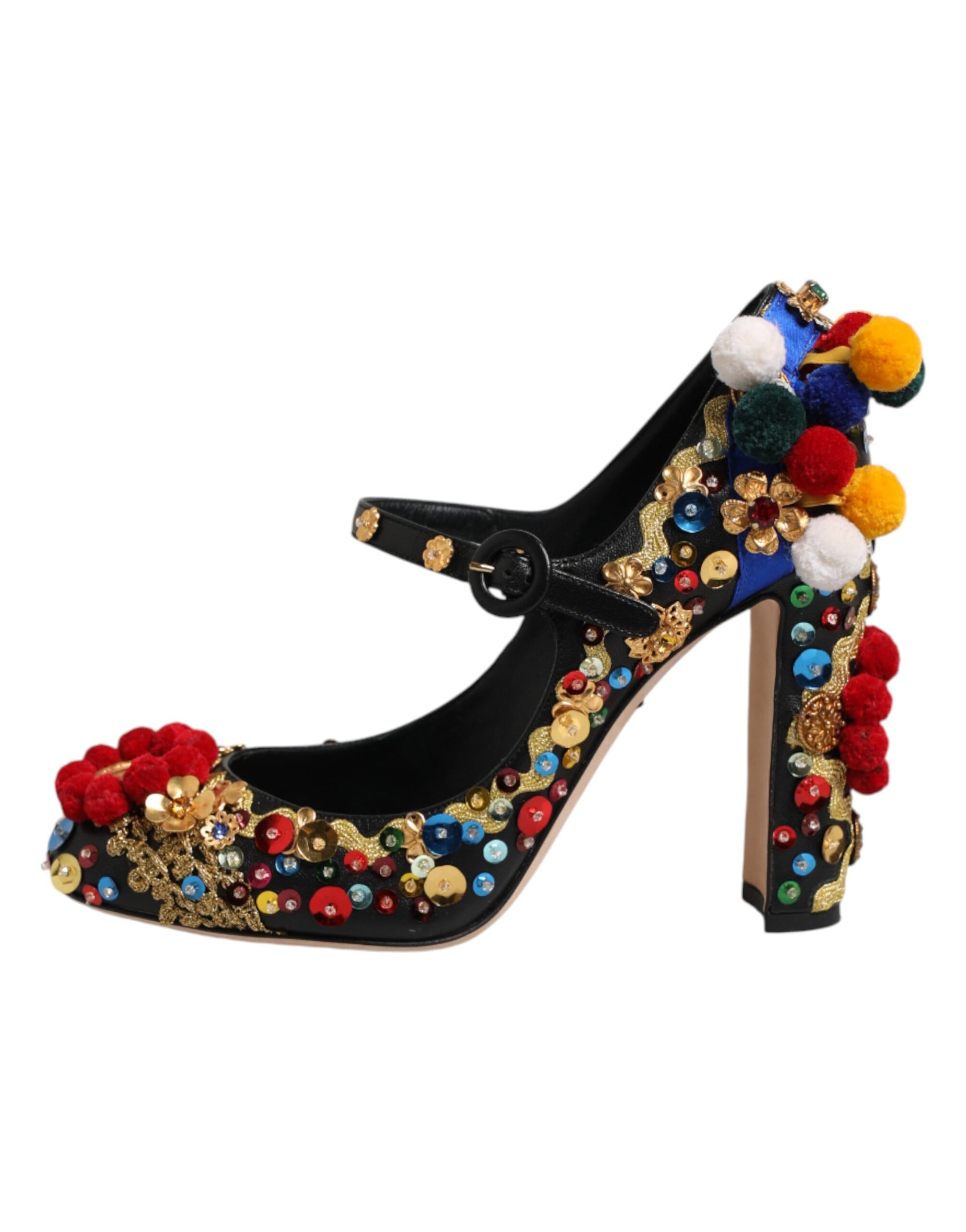 Dolce & Gabbana Black Gold Embellished MARY JANES Pumps  Shoes